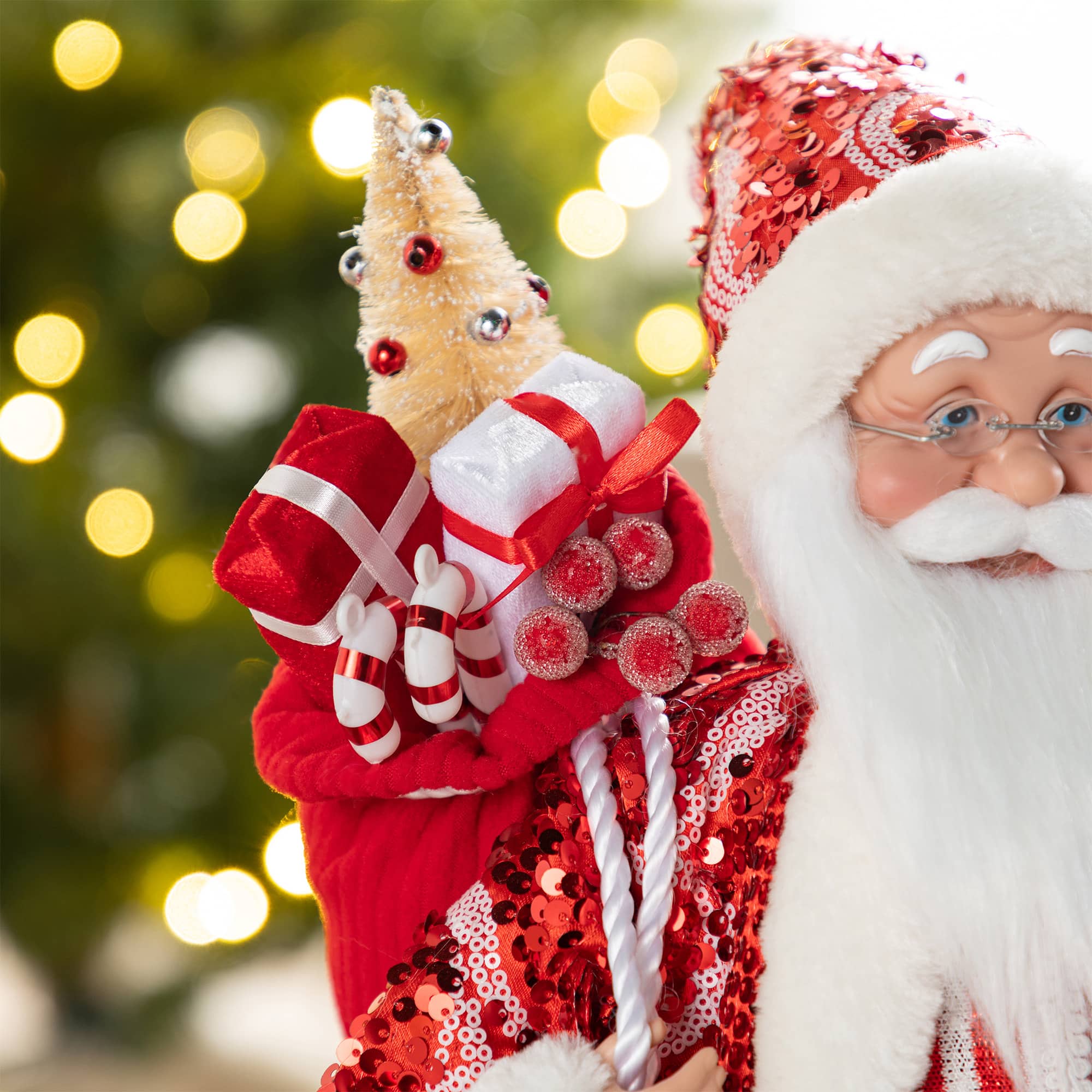 Glitzhome&#xAE; 18&#x22;H Faux Fur Christmas Peppermint Santa Figurine