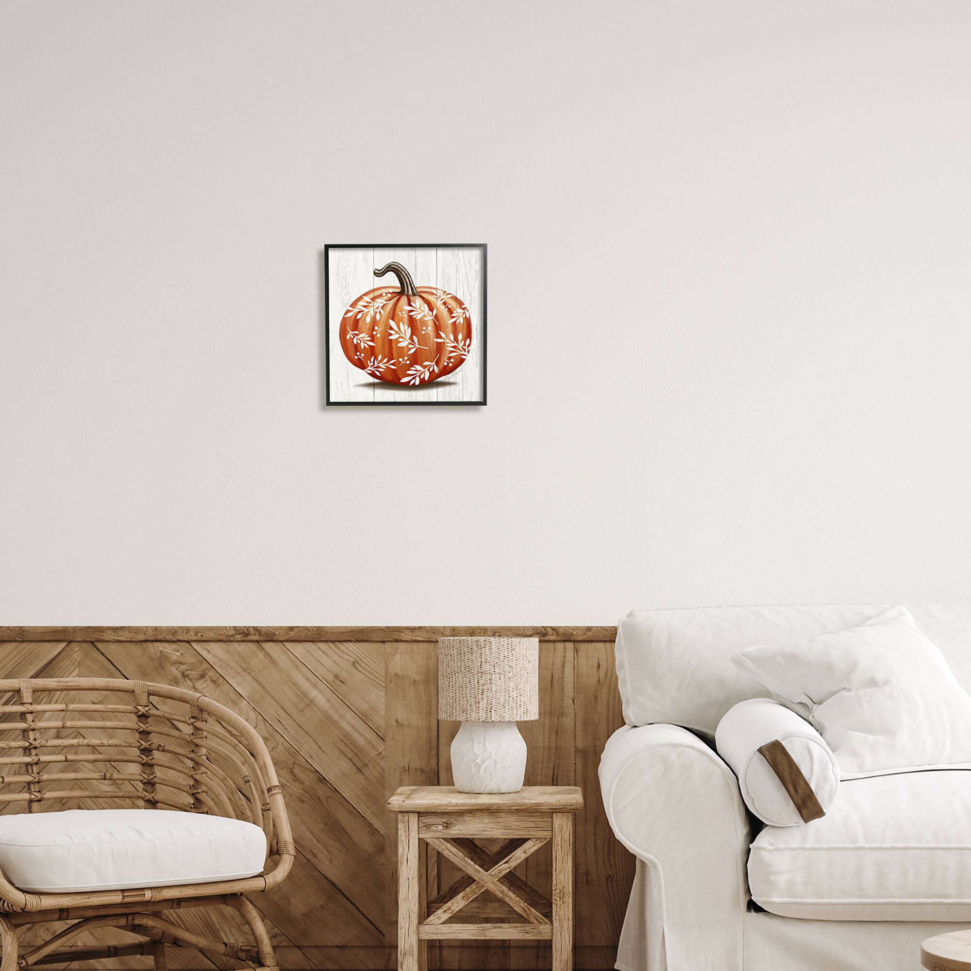 Stupell Industries Orange Fall Botanical Pumpkin Framed Giclee Art