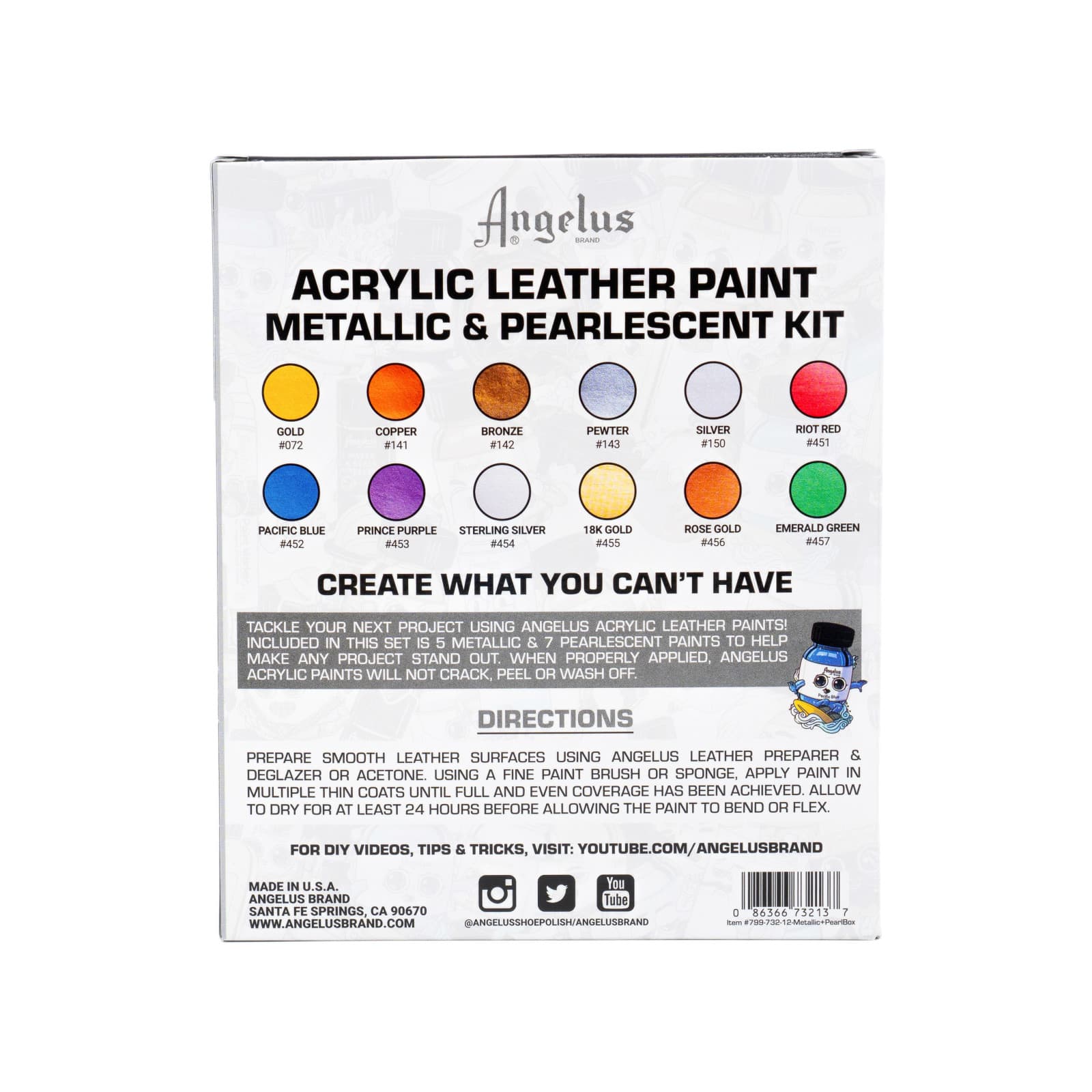 Angelus&#xAE; Metallic &#x26; Pearlescent 12 Color Acrylic Leather Paint Kit