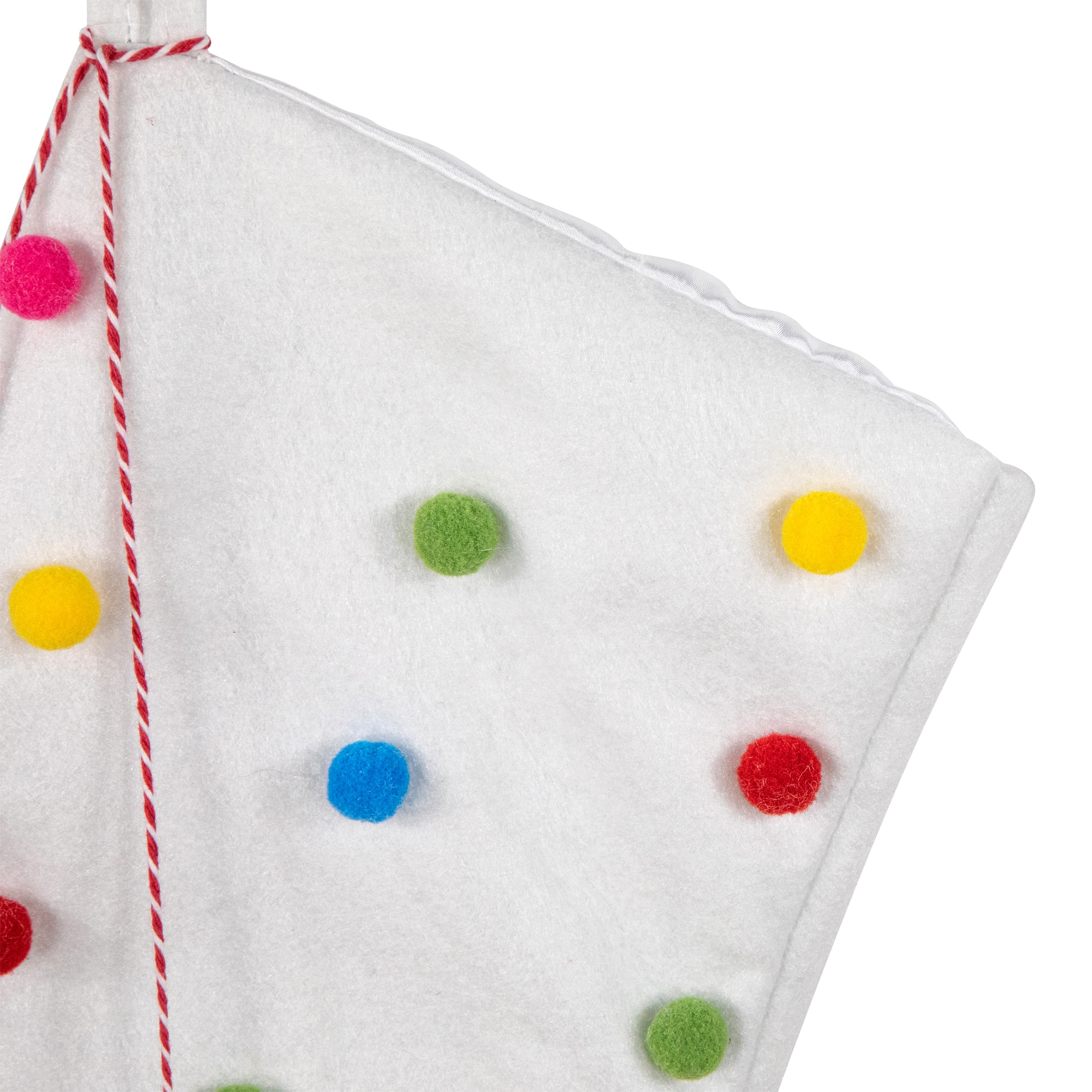 20&#x22; White Christmas Stocking with Multicolor Pom-Poms and Tassels