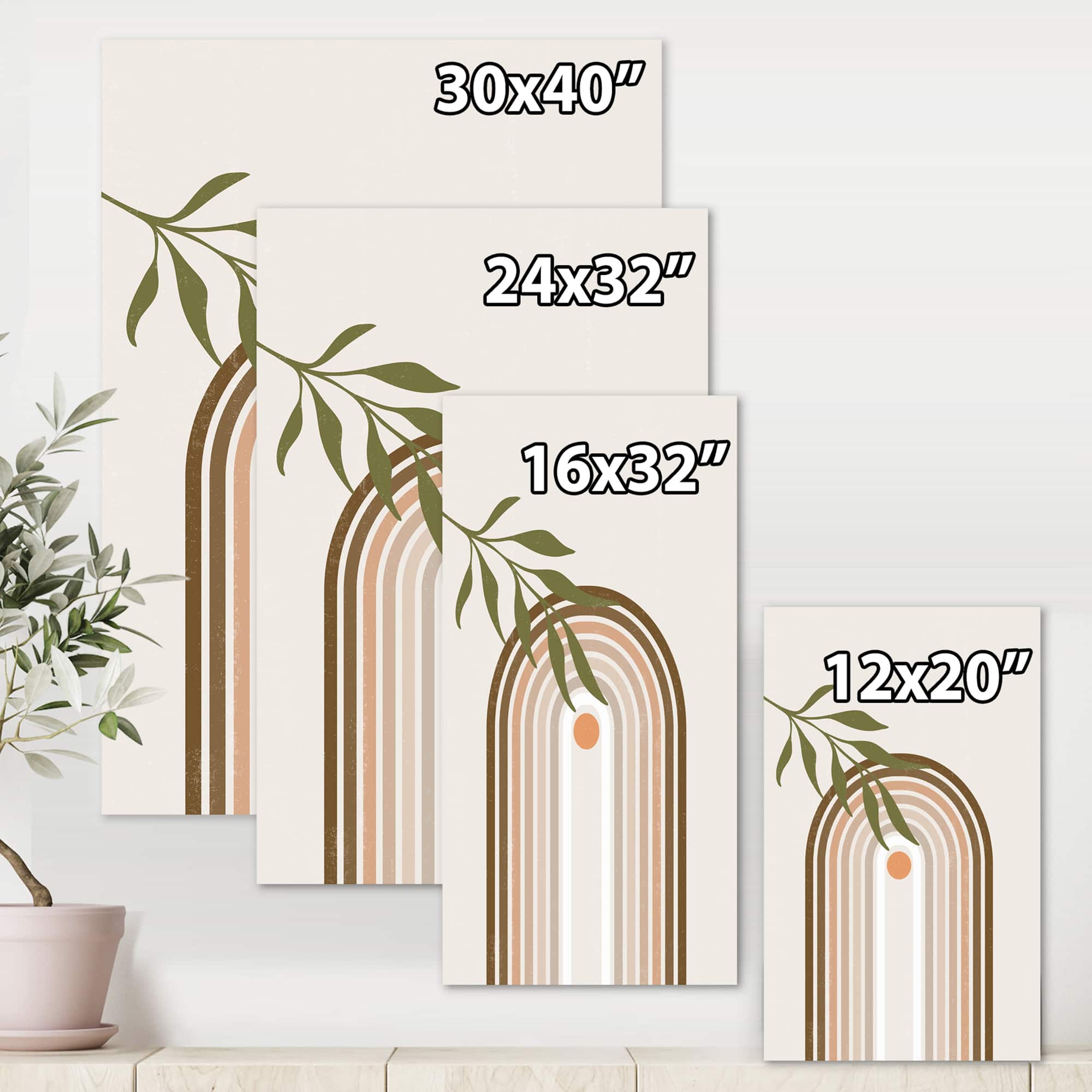 Designart - Abstract Sun and Moon With Green Leaf I