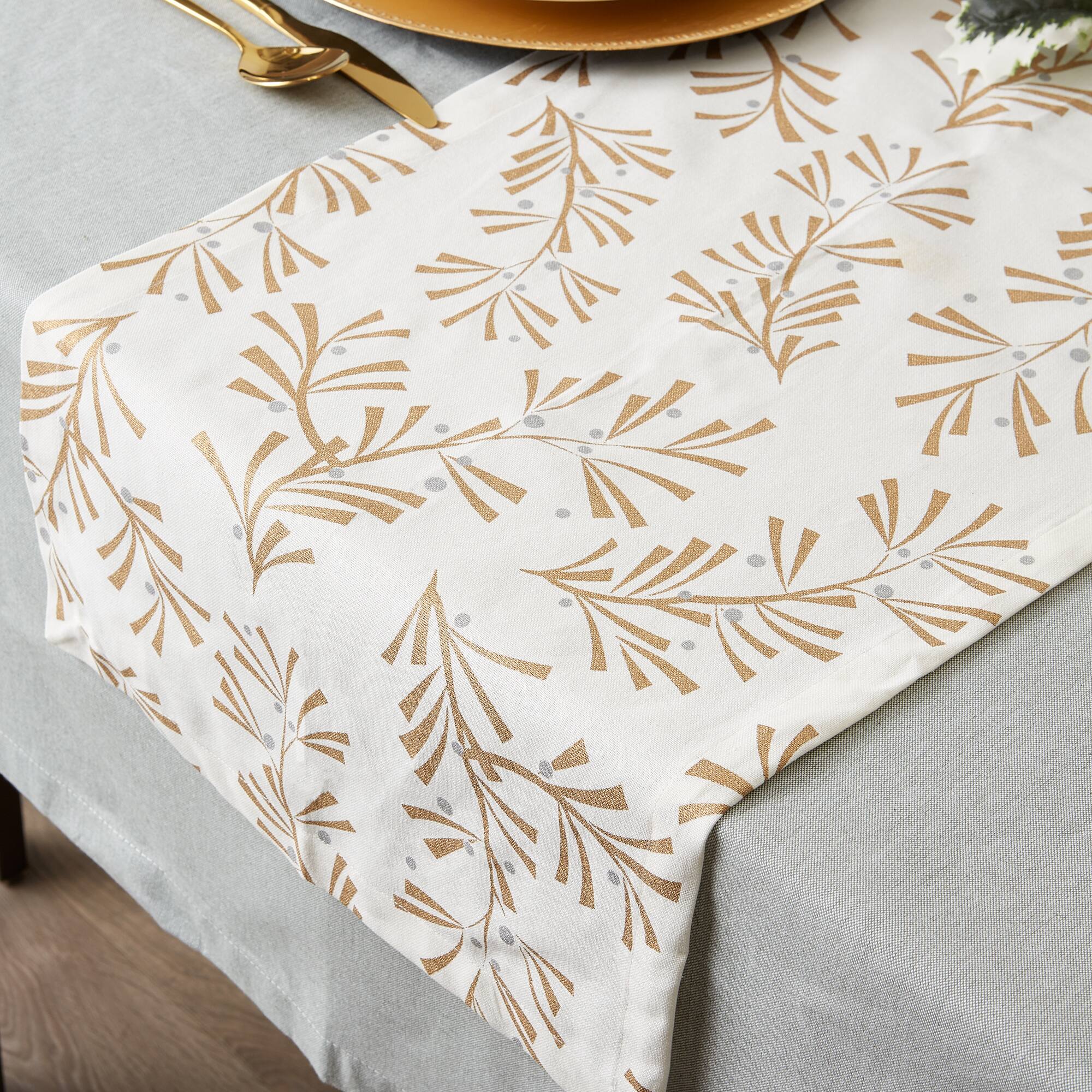 DII® 108" Metallic Holly Leaves Table Runner