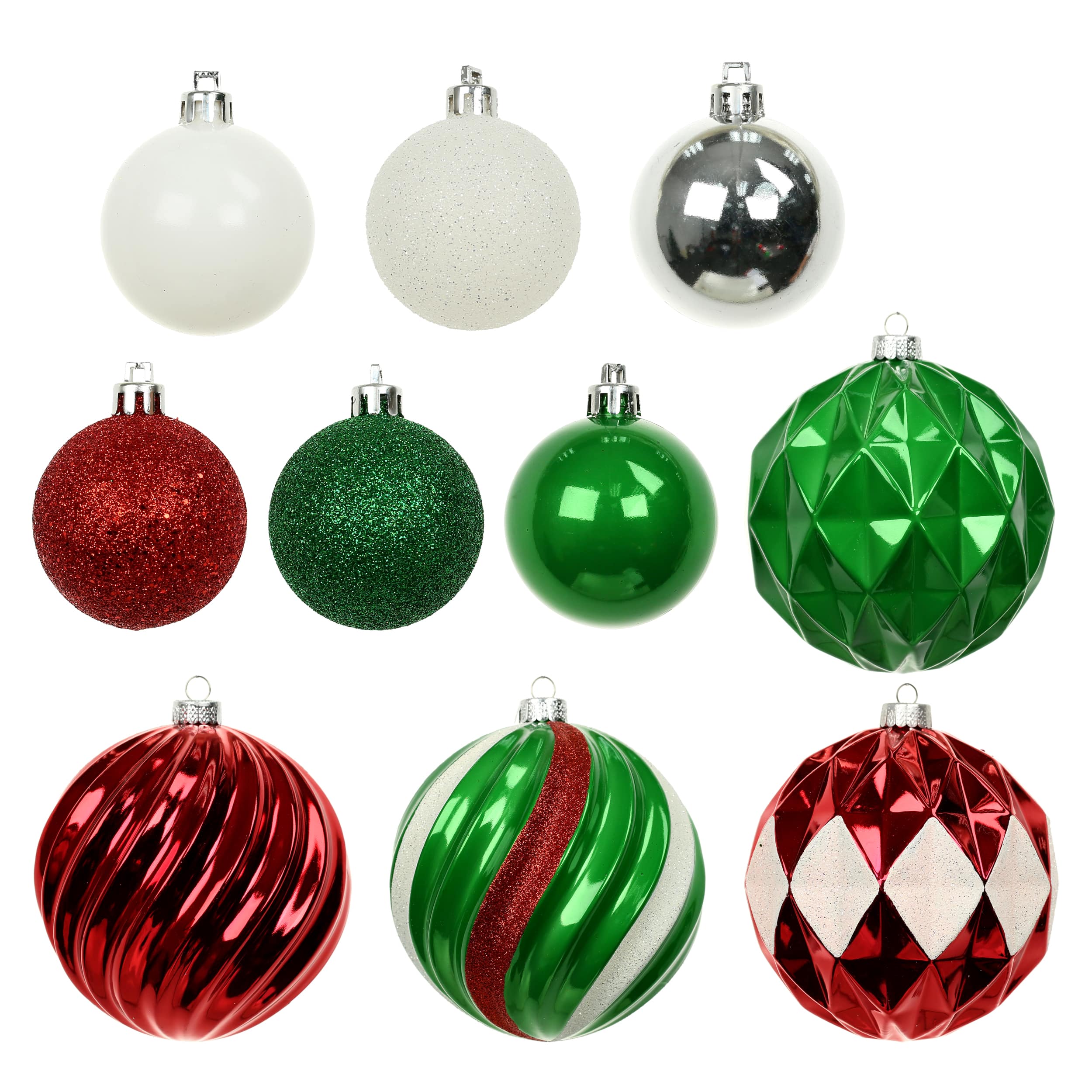 44 Pack 48mm & 120mm Red, White, Green & Silver Shatterproof Ball Ornaments by Ashland®