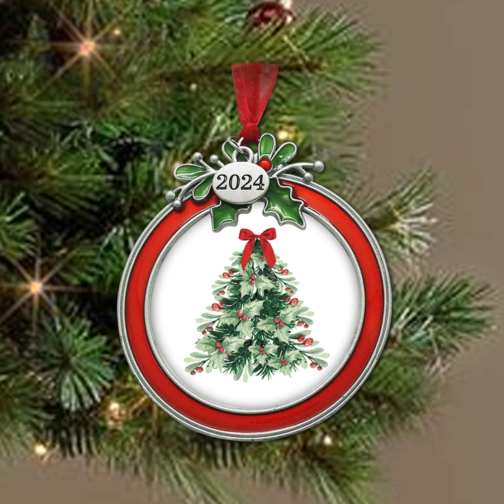 2.5&#x22; x 2.5&#x22; Red &#x26; Silver with Holly 2024 Ornament Frame by Studio D&#xE9;cor&#xAE;