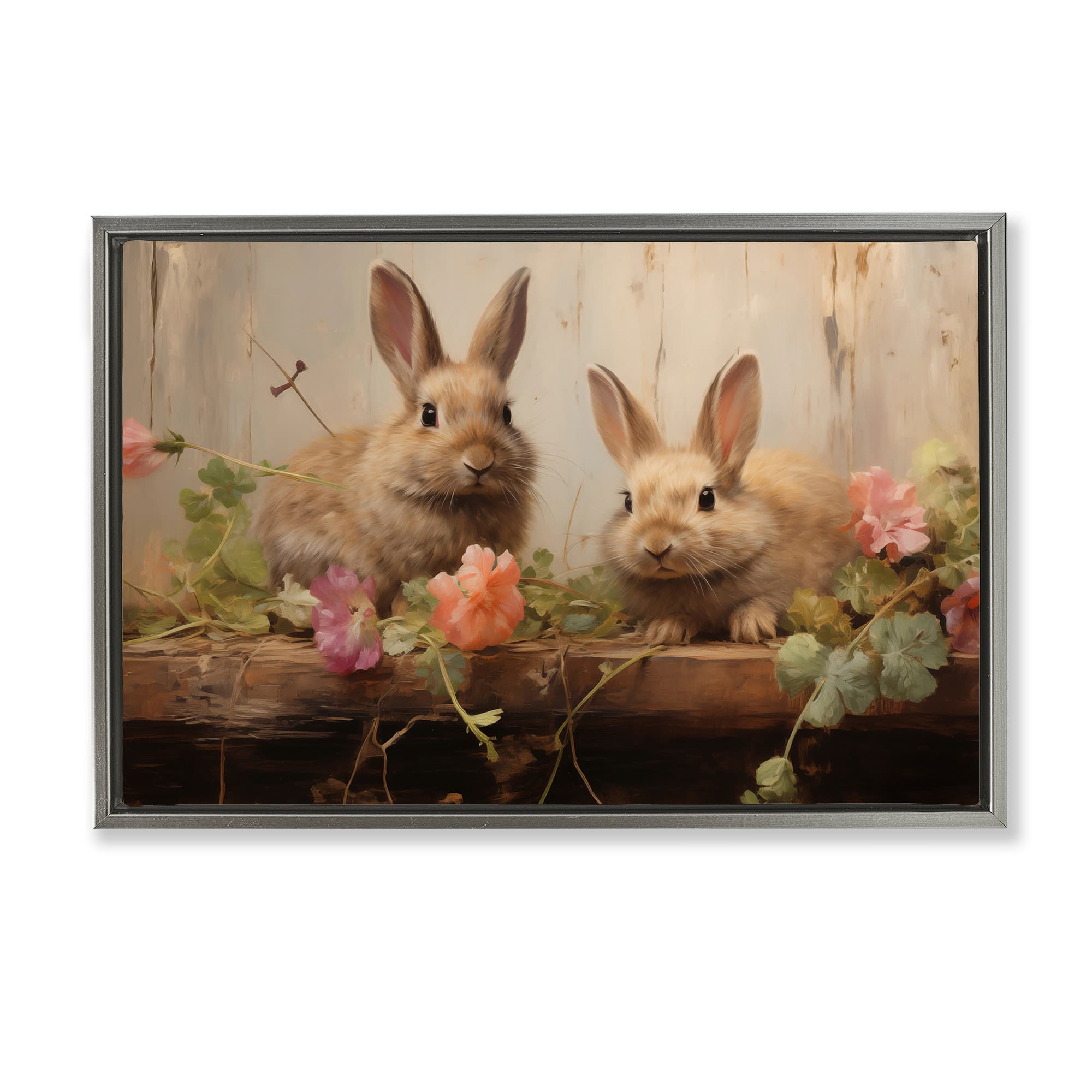 Stupell Industries Easter Bunnies with Garden Blooms Floating Frame Wall Art