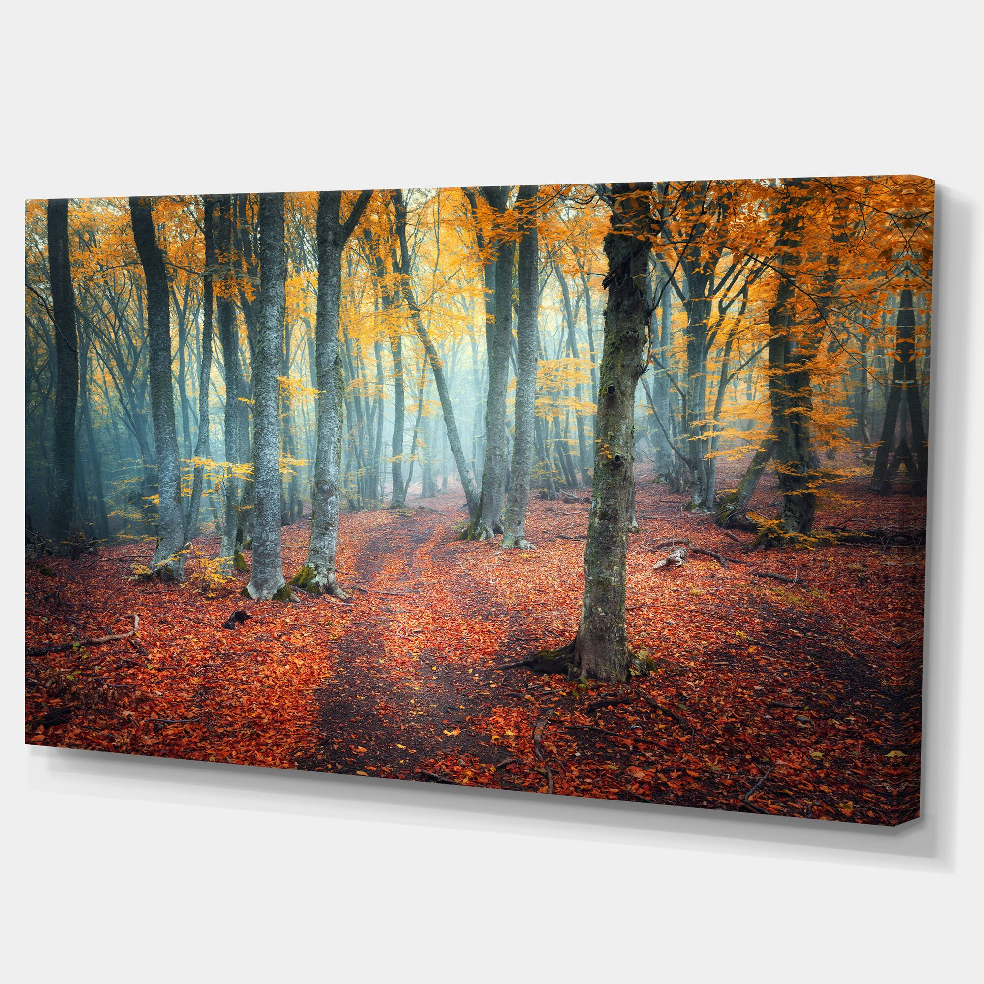 Designart - Red and Yellow Autumn Forest - Landscape Photography Canvas Print
