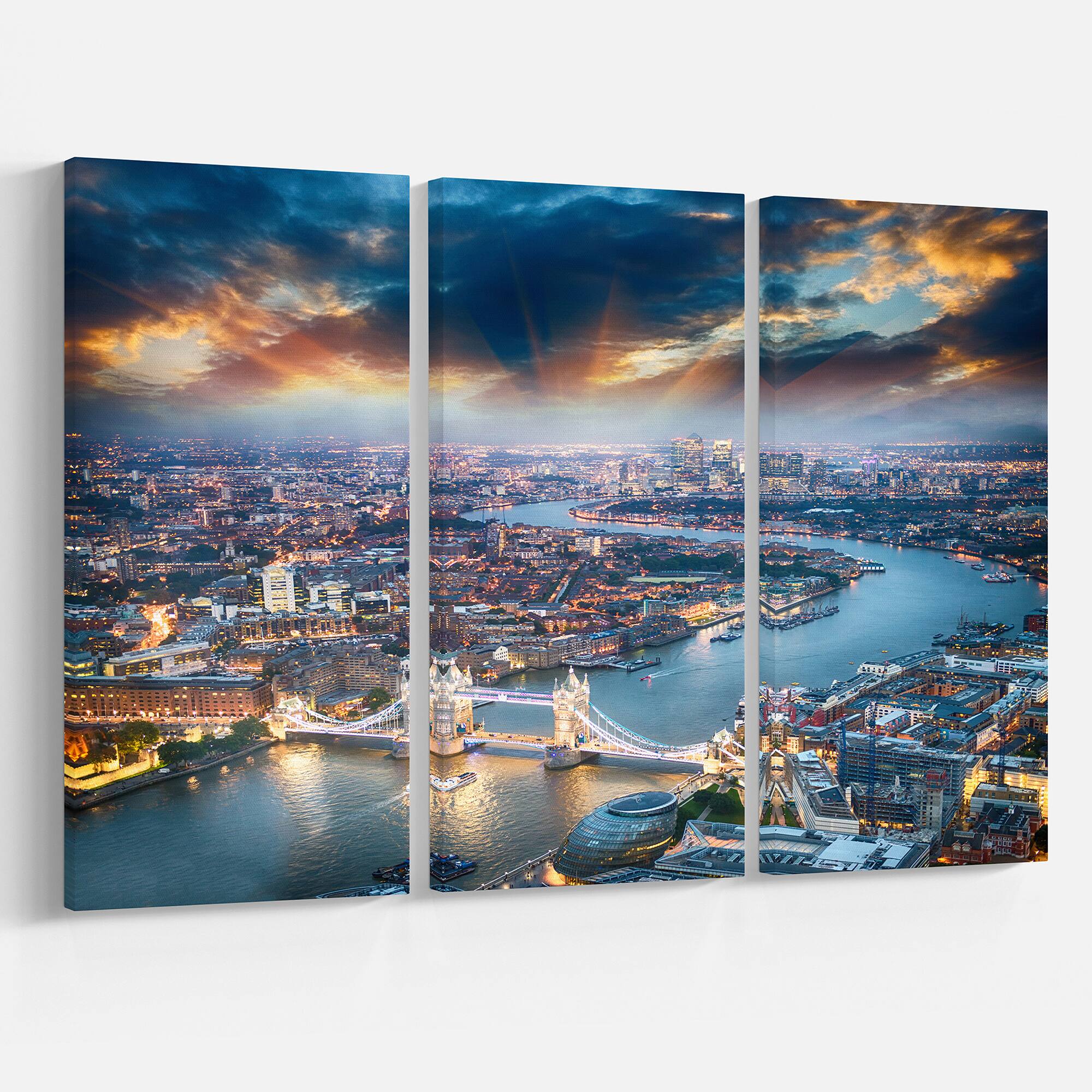 Designart - Aerial View of London at Dusk - Cityscape Photo Canvas Print