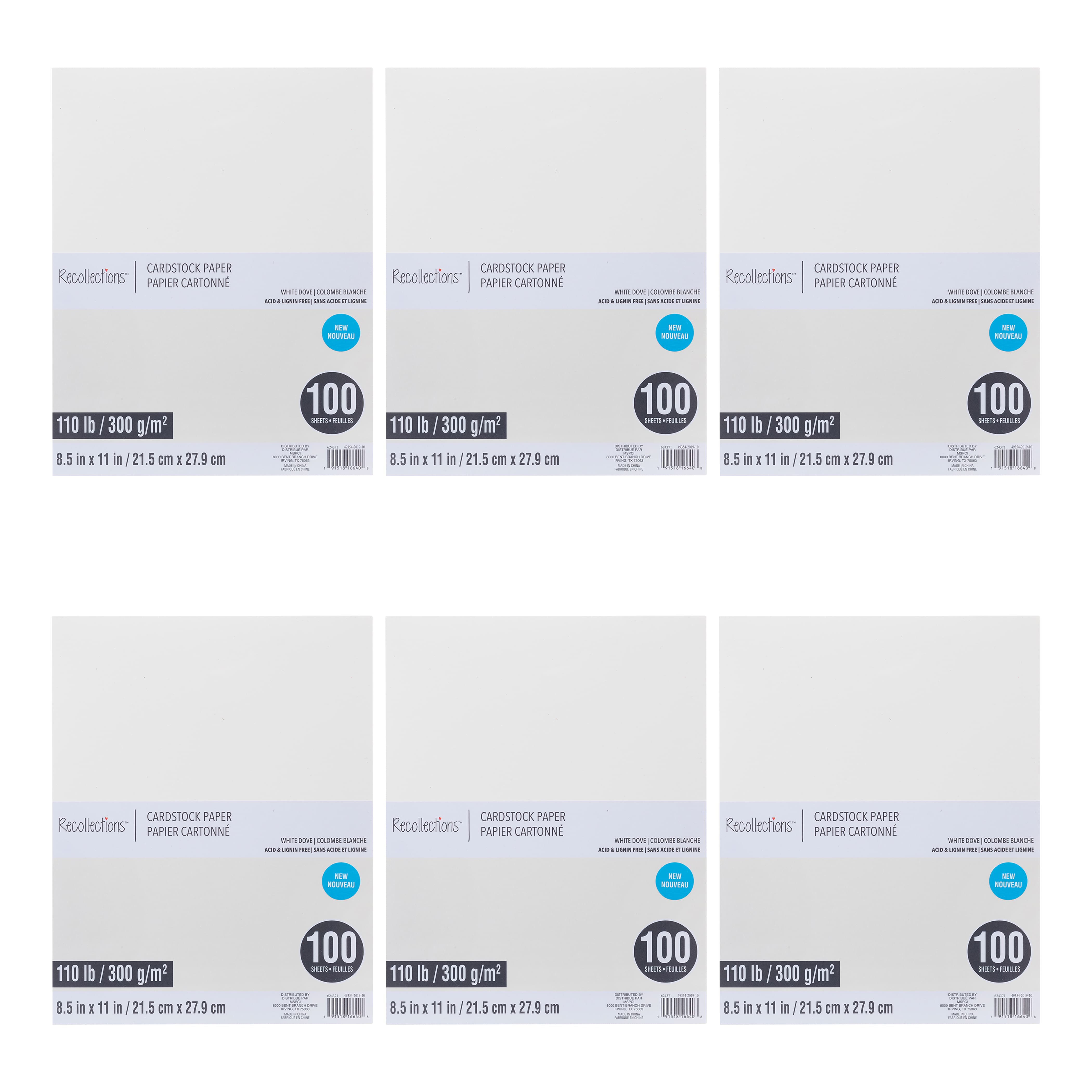 6 Packs: 100 ct. (600 total) White Dove 8.5" x 11" Cardstock Paper by Recollections™