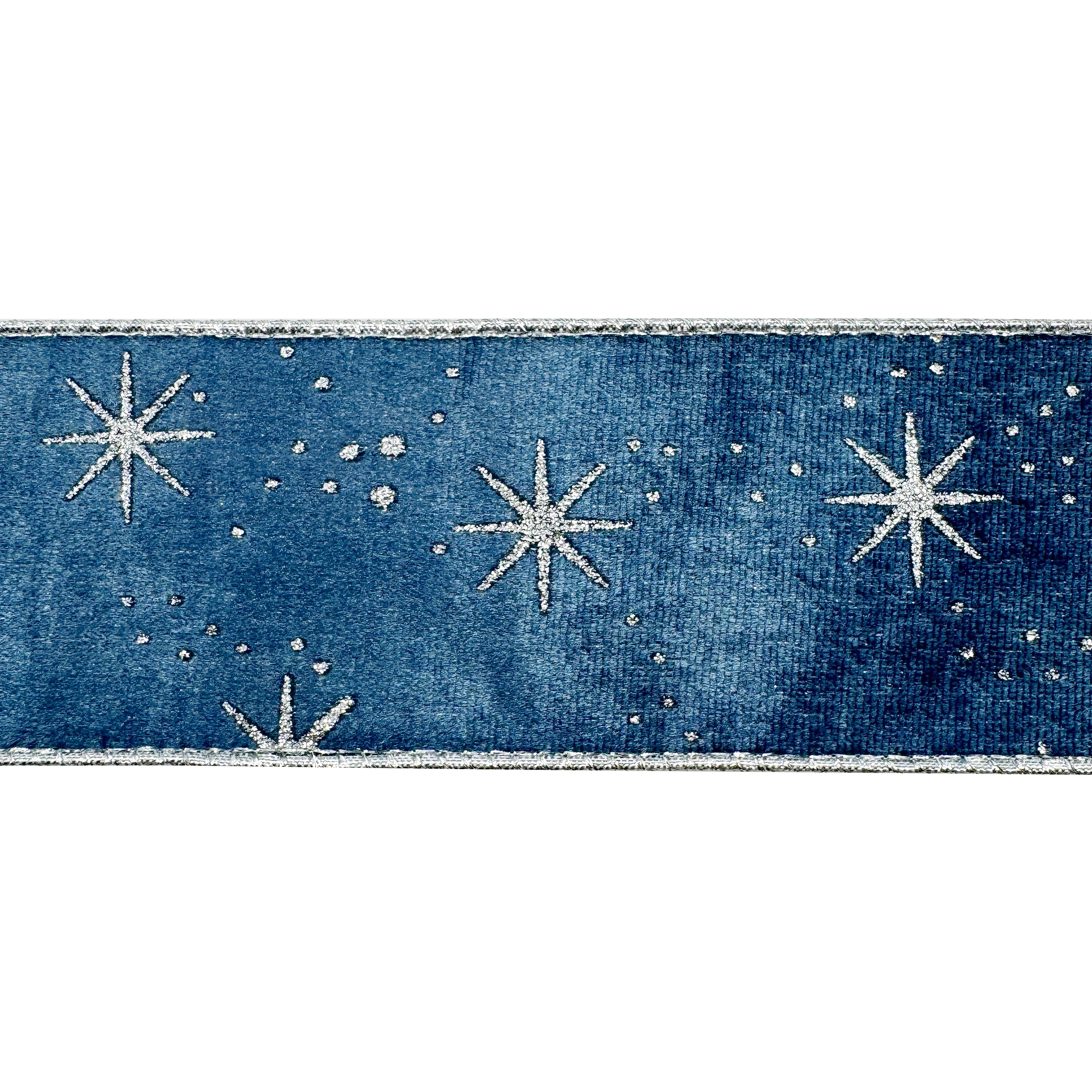 2.5&#x22; x 20ft. Silver Starburst on Blue Wired Velvet Ribbon by Celebrate It&#xAE;