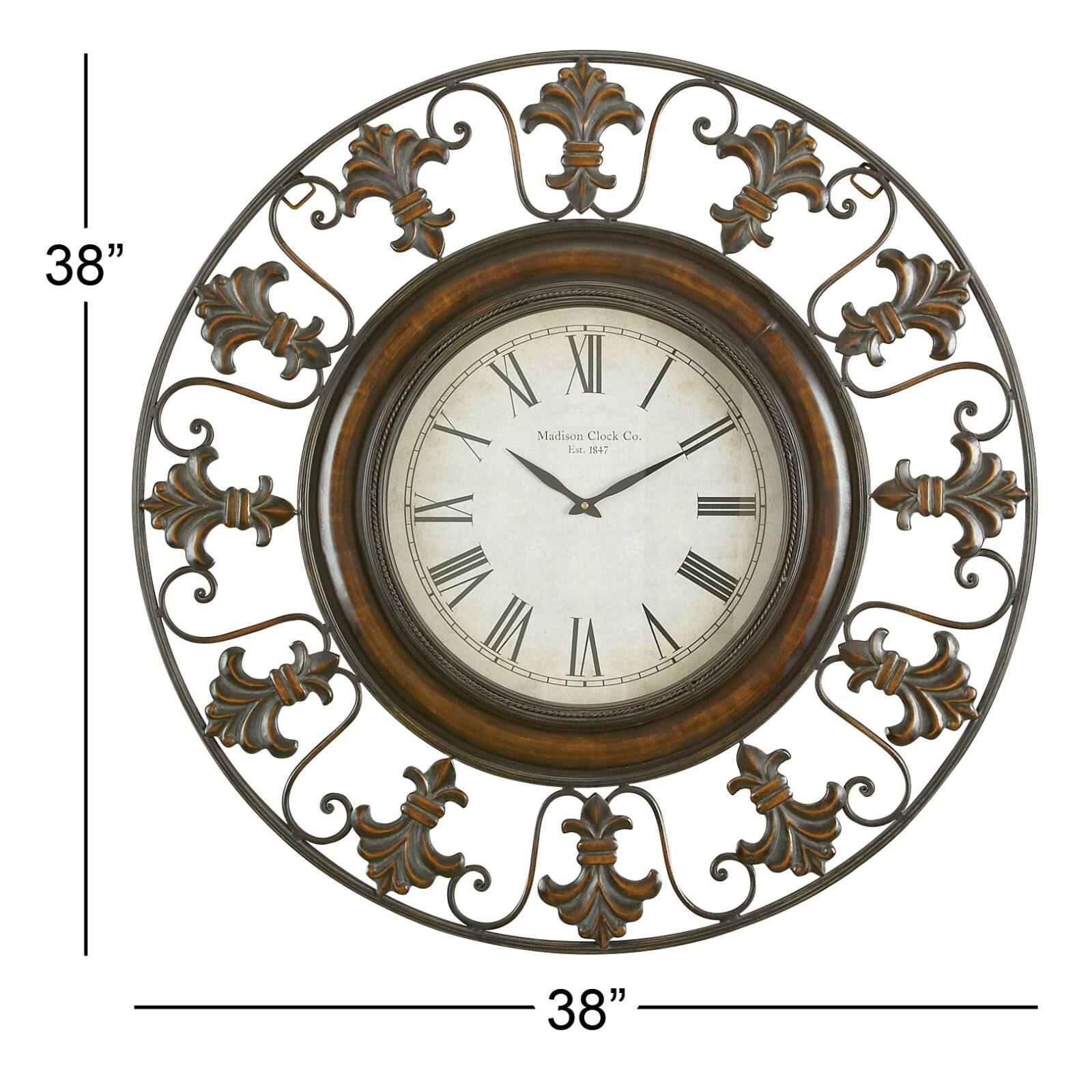 Brown Antique Fleur De Lis Wall Clock