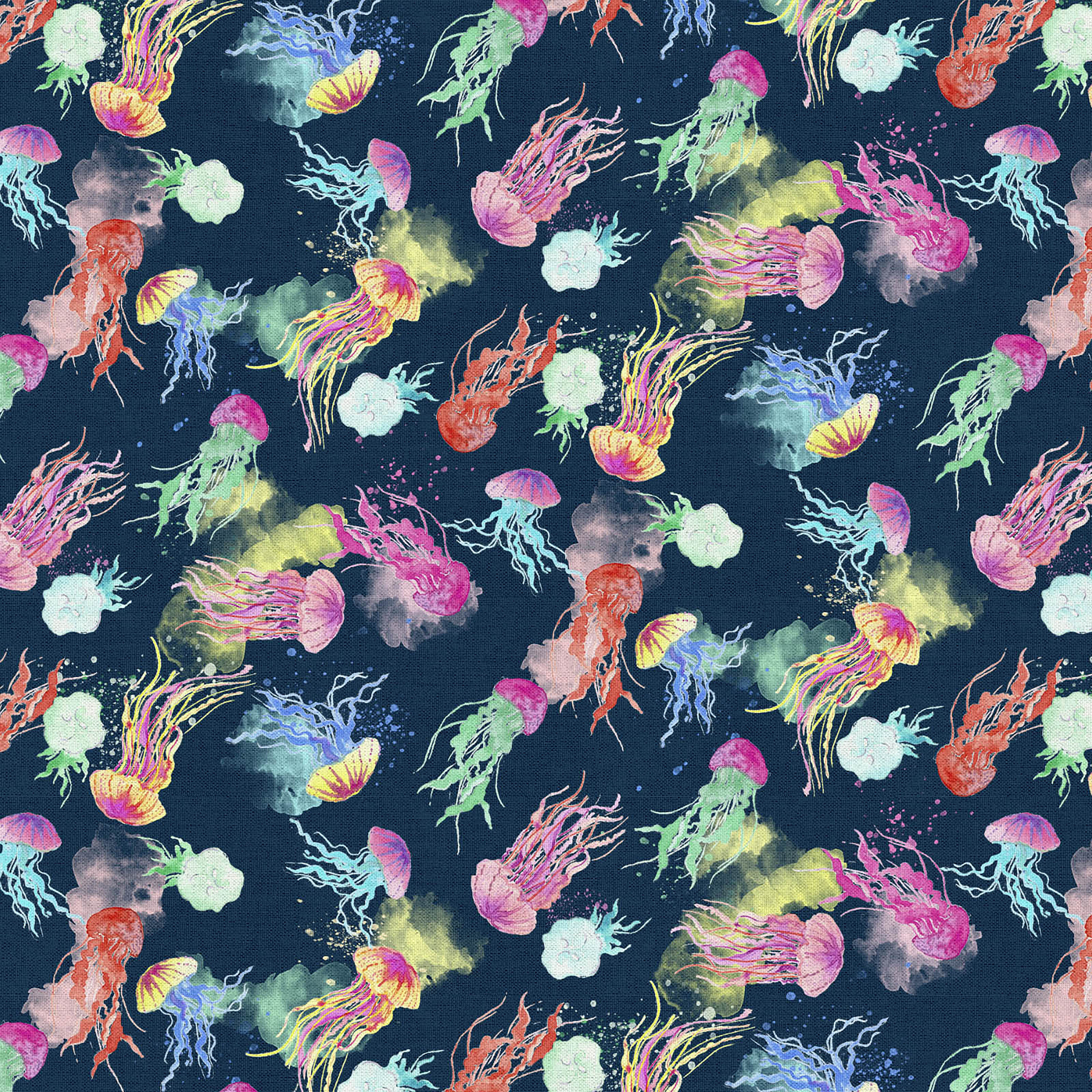 Fabric Editions Navy Deep Sea Jellyfish Cotton Fabric
