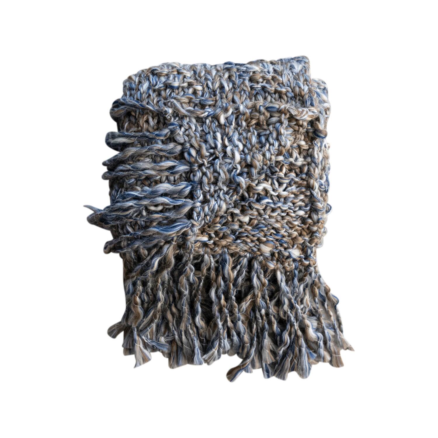 Hello Honey® 60" Blue & Brown Woven Mélange Acrylic Throw with Fringe