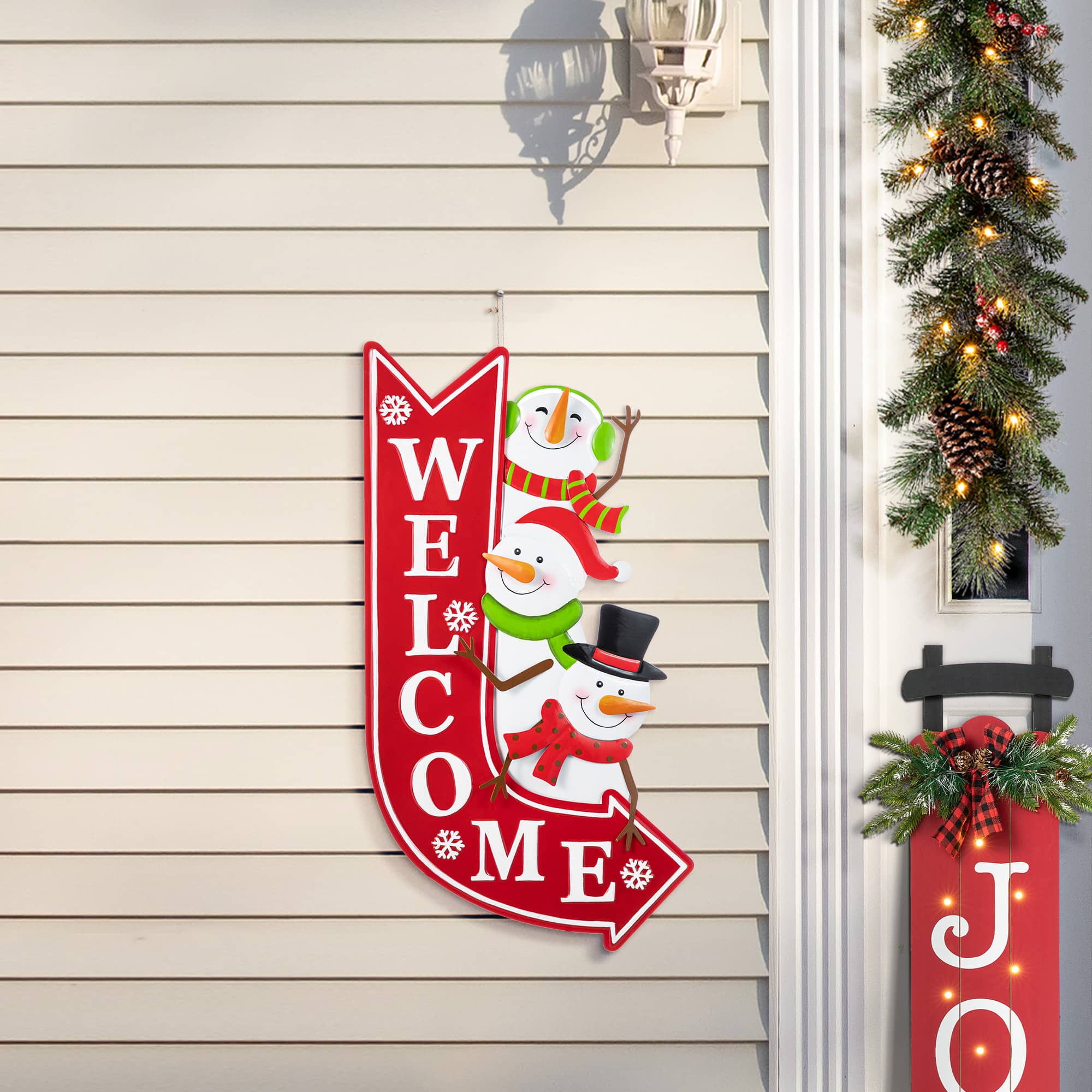 Glitzhome® 35.75" Metal Christmas Snowmen Arrow Welcome Yard Stake