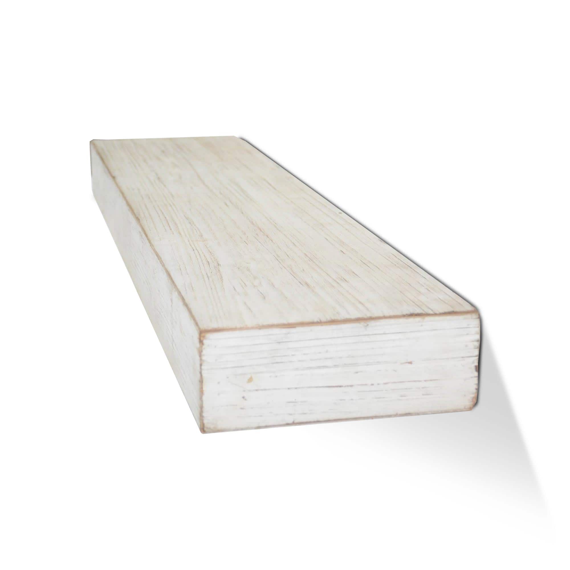 Large Whitewashed Wood Floating Wall Shelf