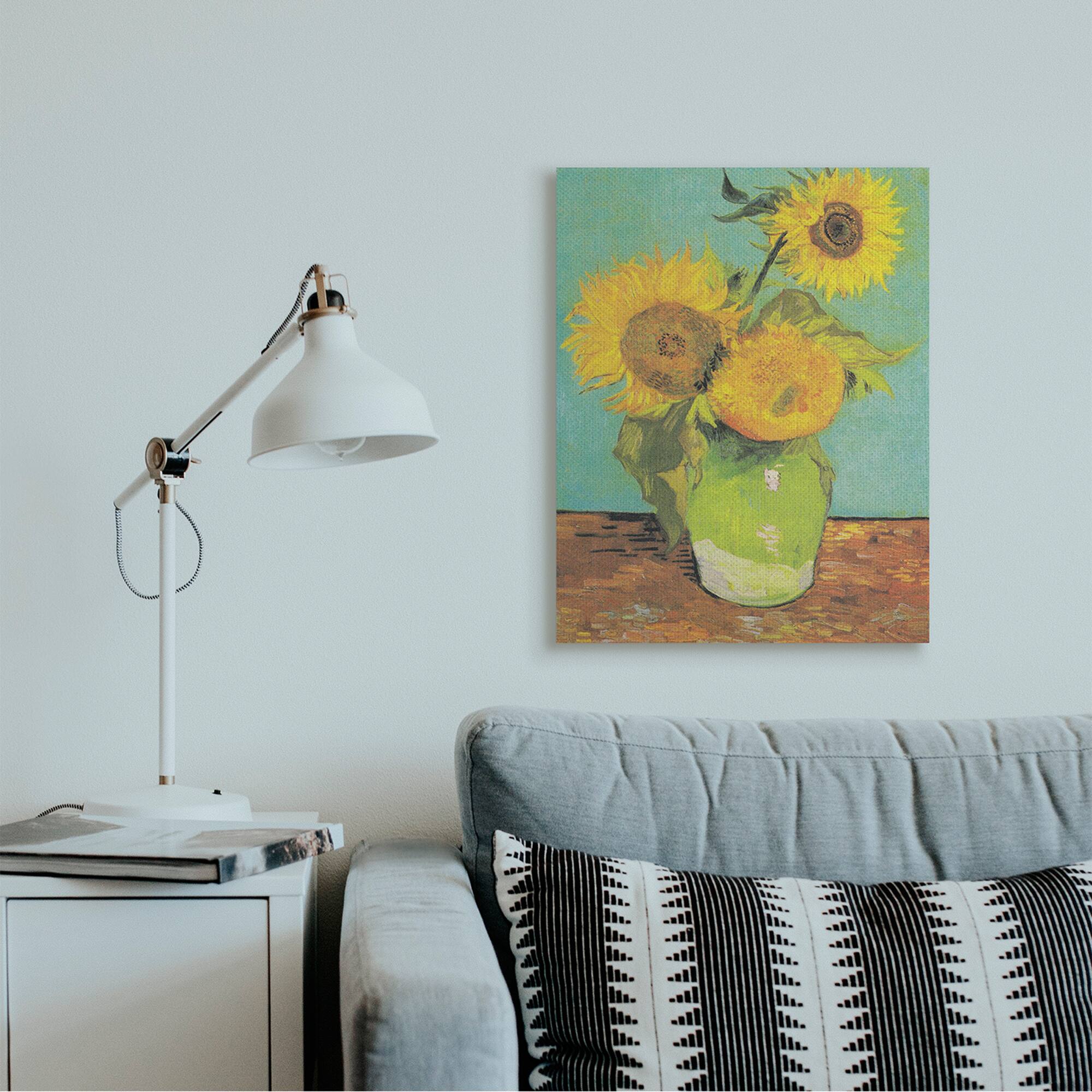 Stupell Industries Traditional Sunflower Painting over Turquoise Van Gogh Canvas Wall Art