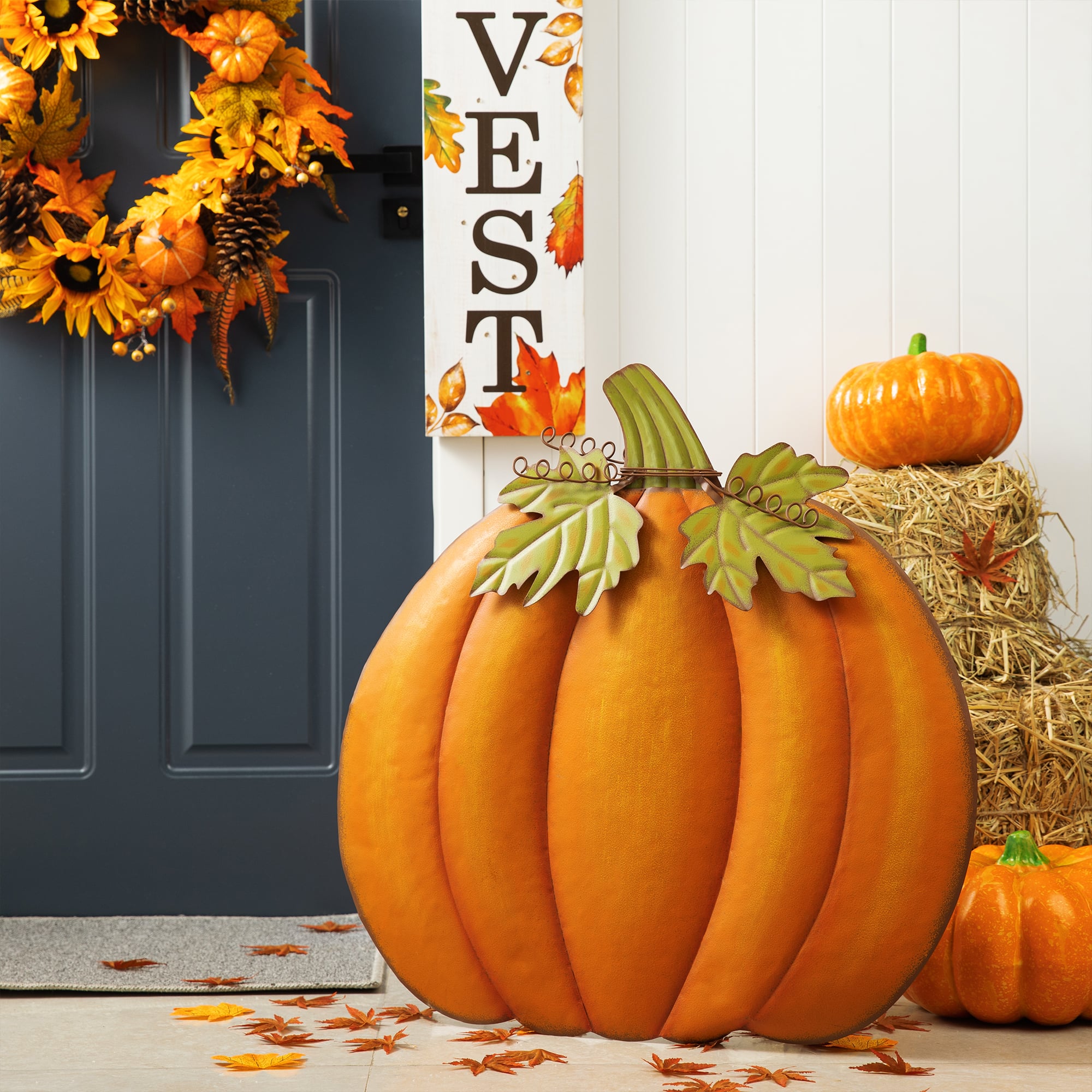 Glitzhome&#xAE; 39&#x22; Fall Pumpkin Metal Yard Stake or Standing D&#xE9;cor