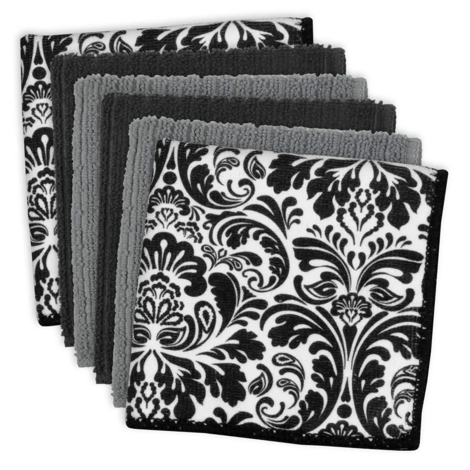 DII® Black Microfiber Damask Dishcloth Set