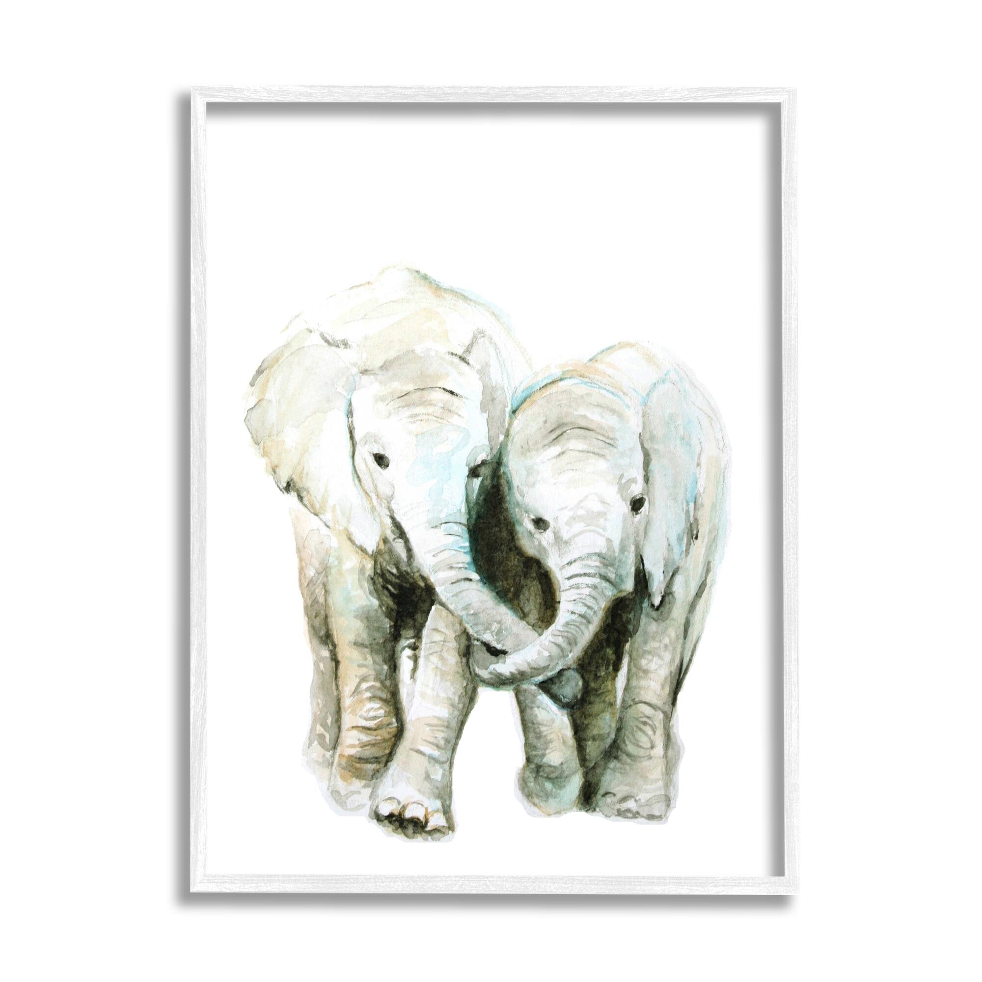 Stupell Industries Baby Elephant Pair Watercolor Portrait Children's Wild Animals Framed Wall Art