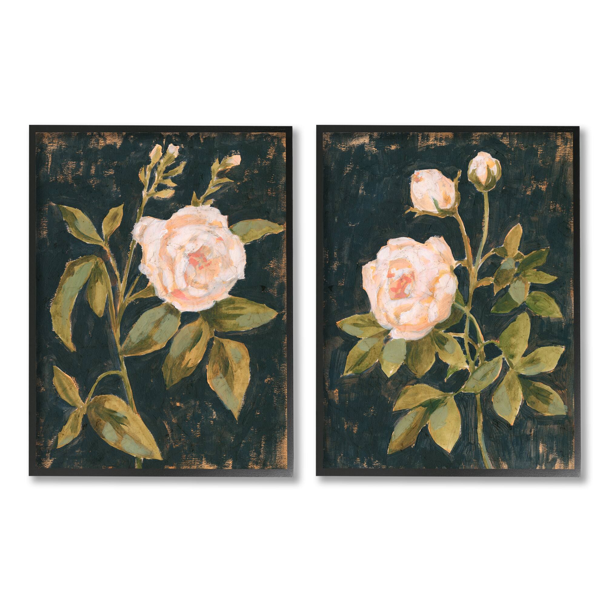 Stupell Industries Enchanted Vintage Pink Rose Florals Black Framed Wall Art Set