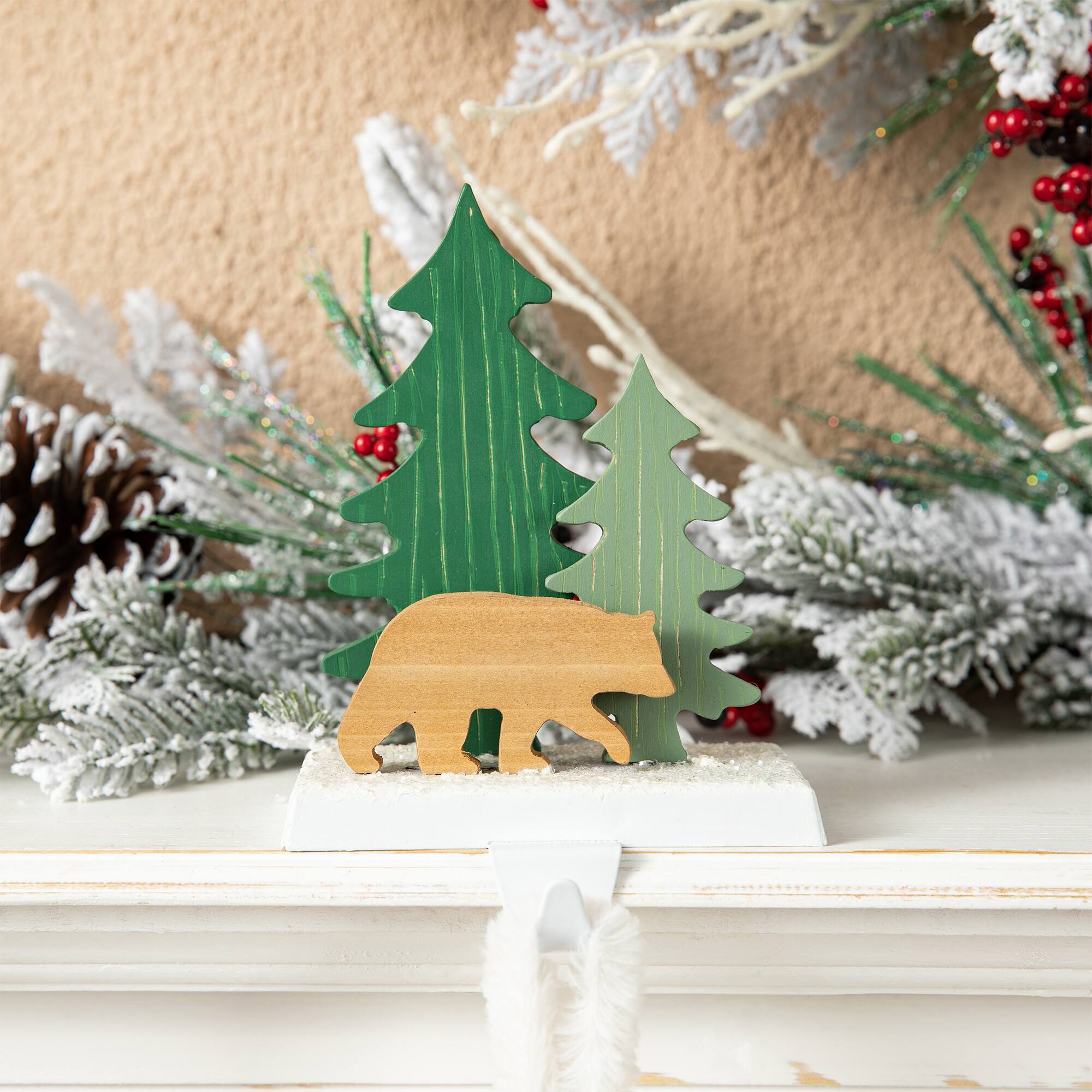 Glitzhome&#xAE; 6.5&#x22; Christmas Reindeer &#x26; Bear Stocking Holder Set