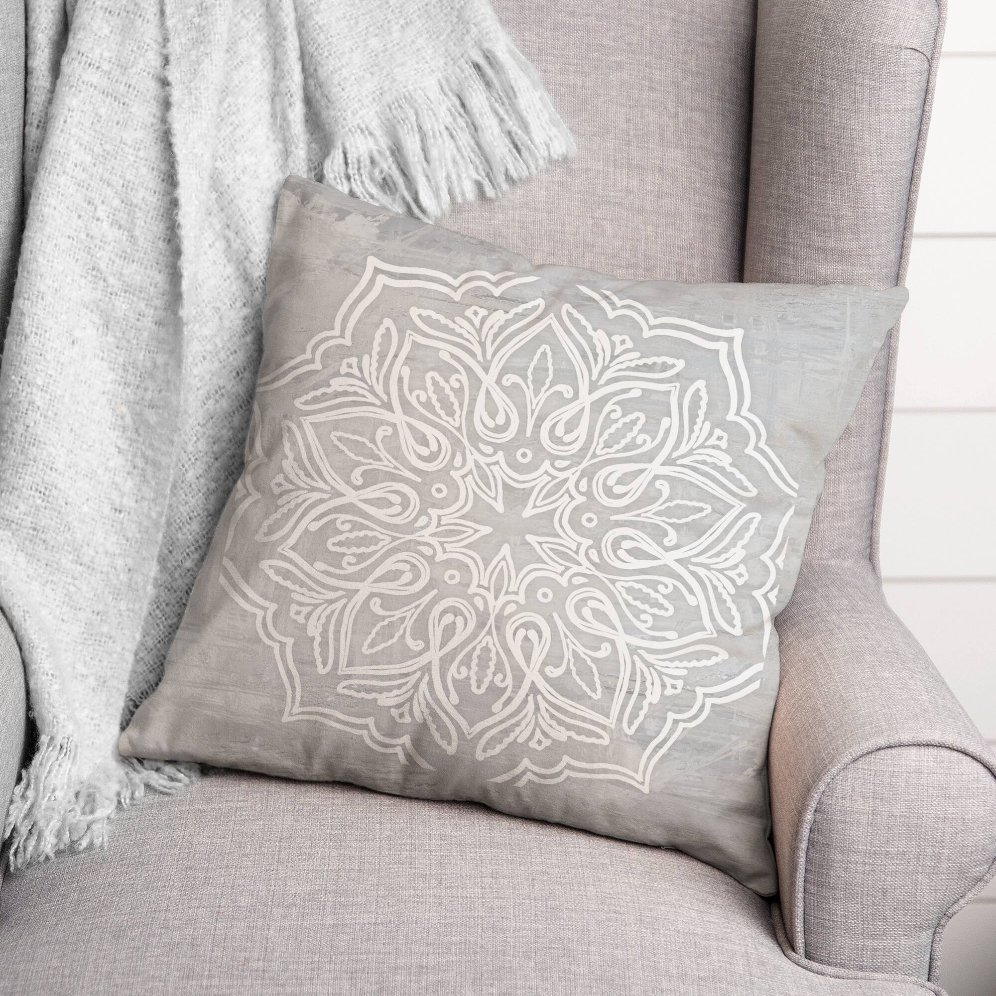 White Textured Medallion IV 18" x 18" Throw Pillow
