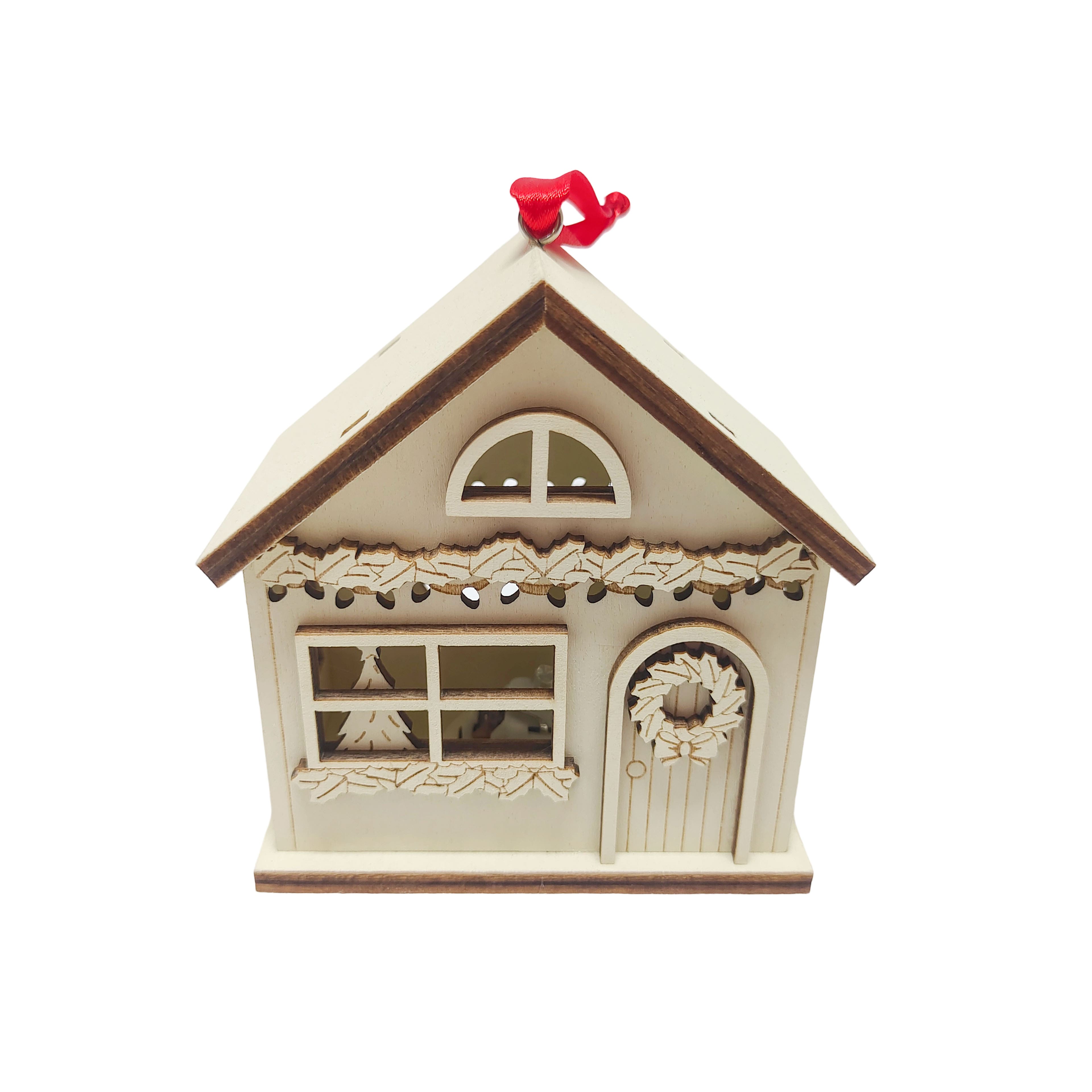 3.75&#x22; Unfinished Christmas House DIY LED Wood Ornament by Make Market&#xAE;