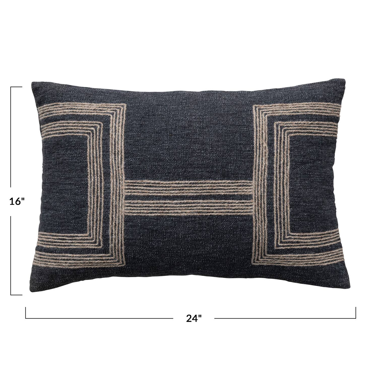 Hello Honey® Charcoal & Natural Cotton Blend Lumbar Pillow with Jute Embroidery