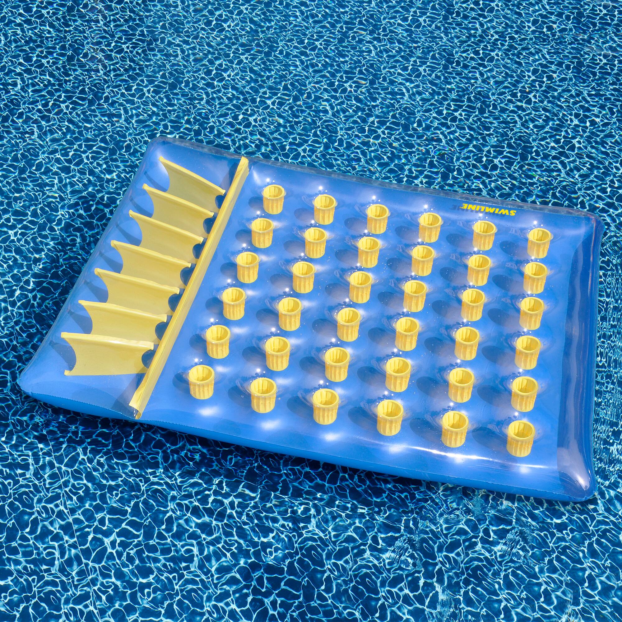 78&#x22; Inflatable Blue &#x26; Yellow Water Sports 36 Pocket Double Pool Mattress