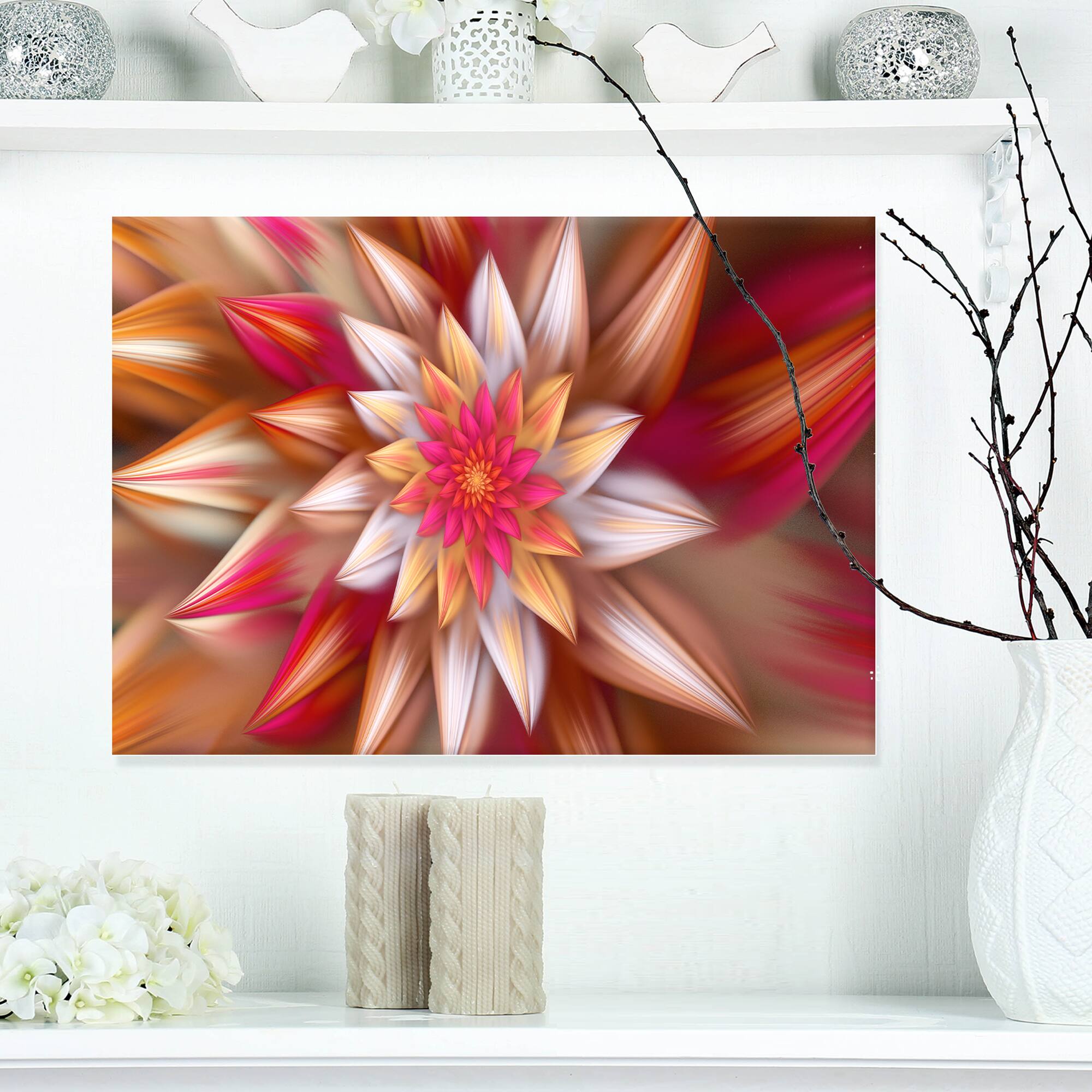 Designart - Huge Red Fractal Flower - Floral Canvas Art Print