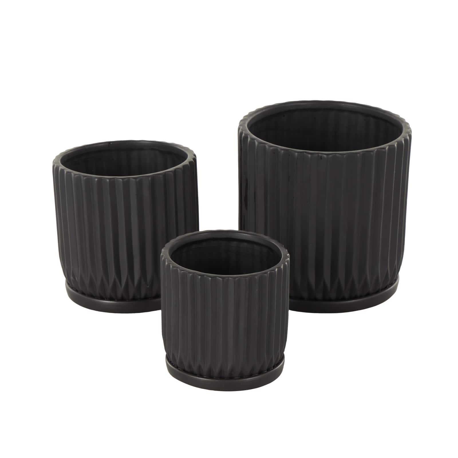 Black Ribbed Textured Ceramic Planter Set