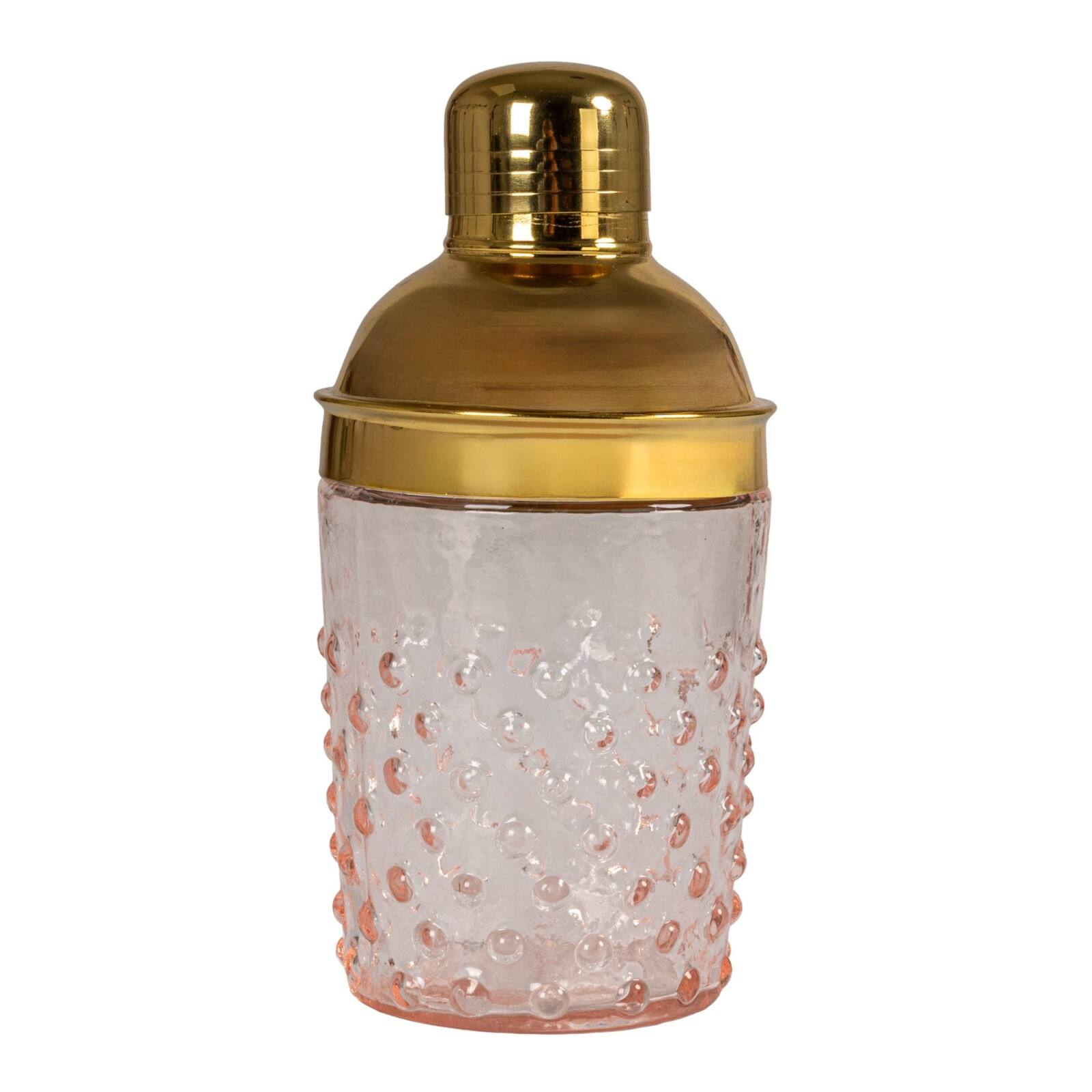 Hello Honey® Pink & Gold Hand-Blown Glass & Stainless Steel Hobnail Cocktail Shaker