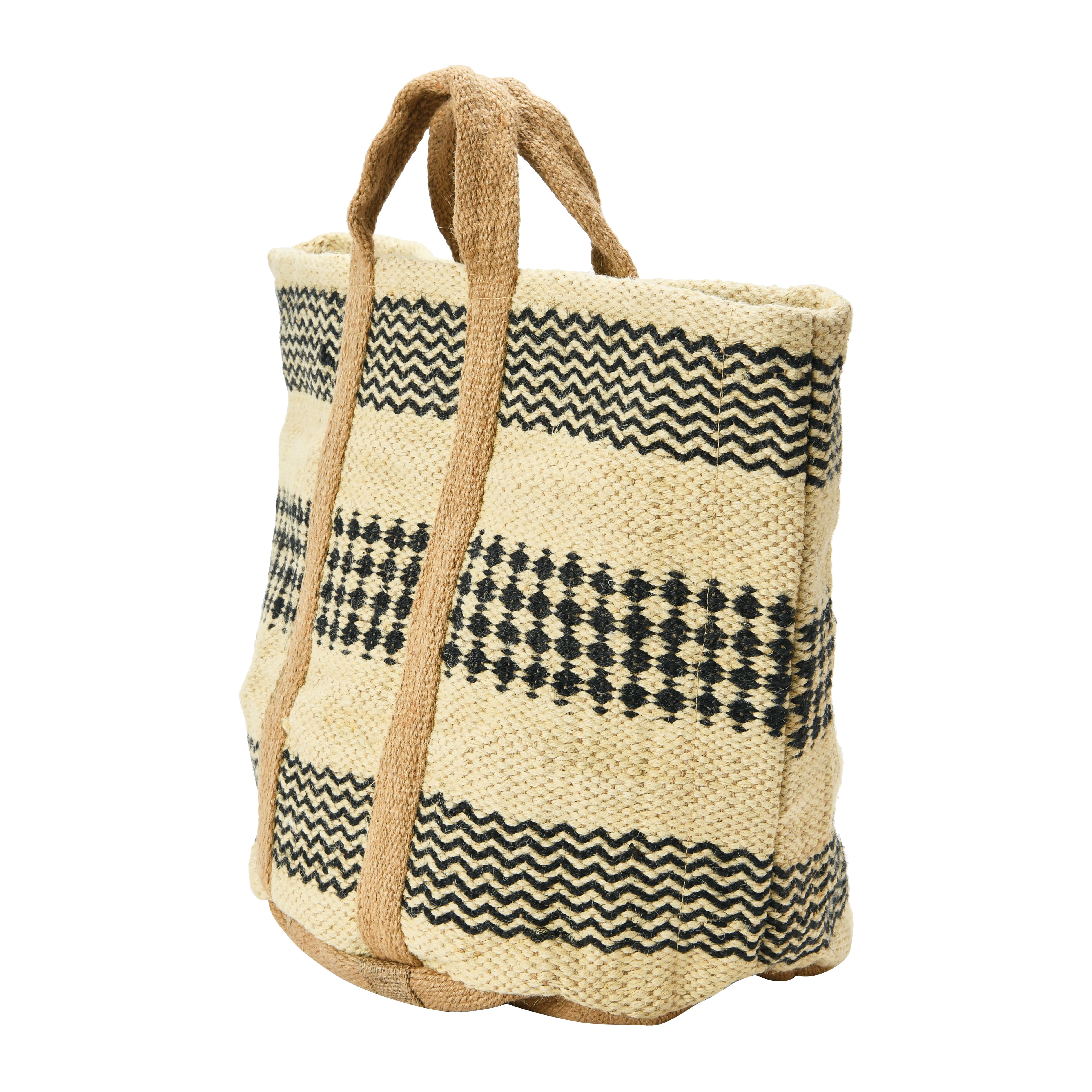 Hello Honey® 24" Modern Boho Woven Jute Bag with Waterproof Liner and Contemporary Pattern