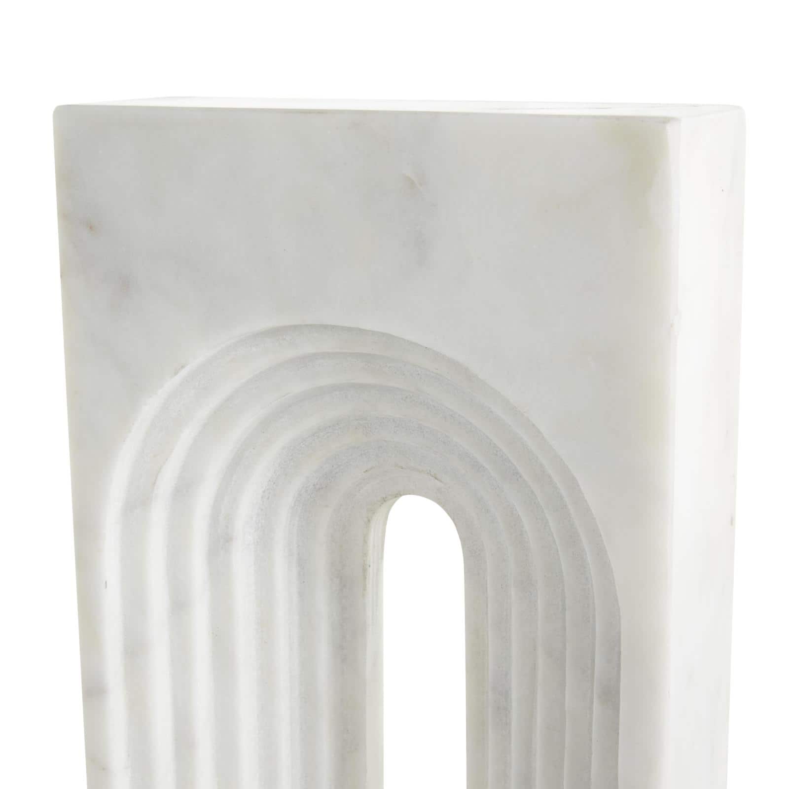11" White Grooved Marble Rectangular Arch Sculpture