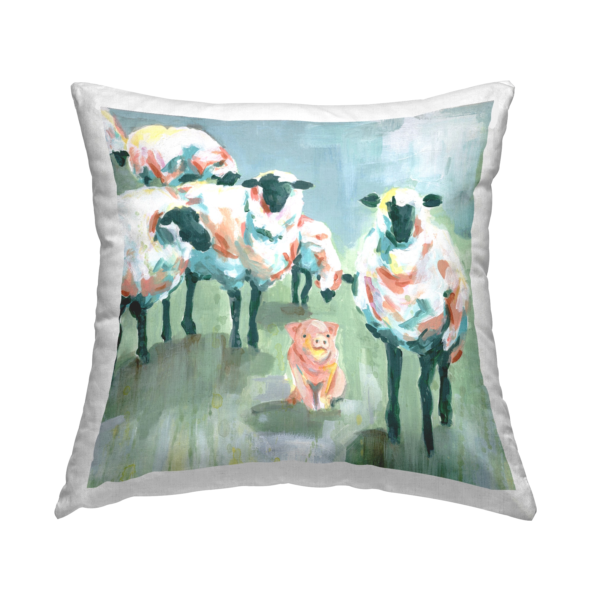 Stupell Industries Piglet in Flock of Sheep Adorable Farm Animal Throw Pillow 18&#x22; x 18&#x22;