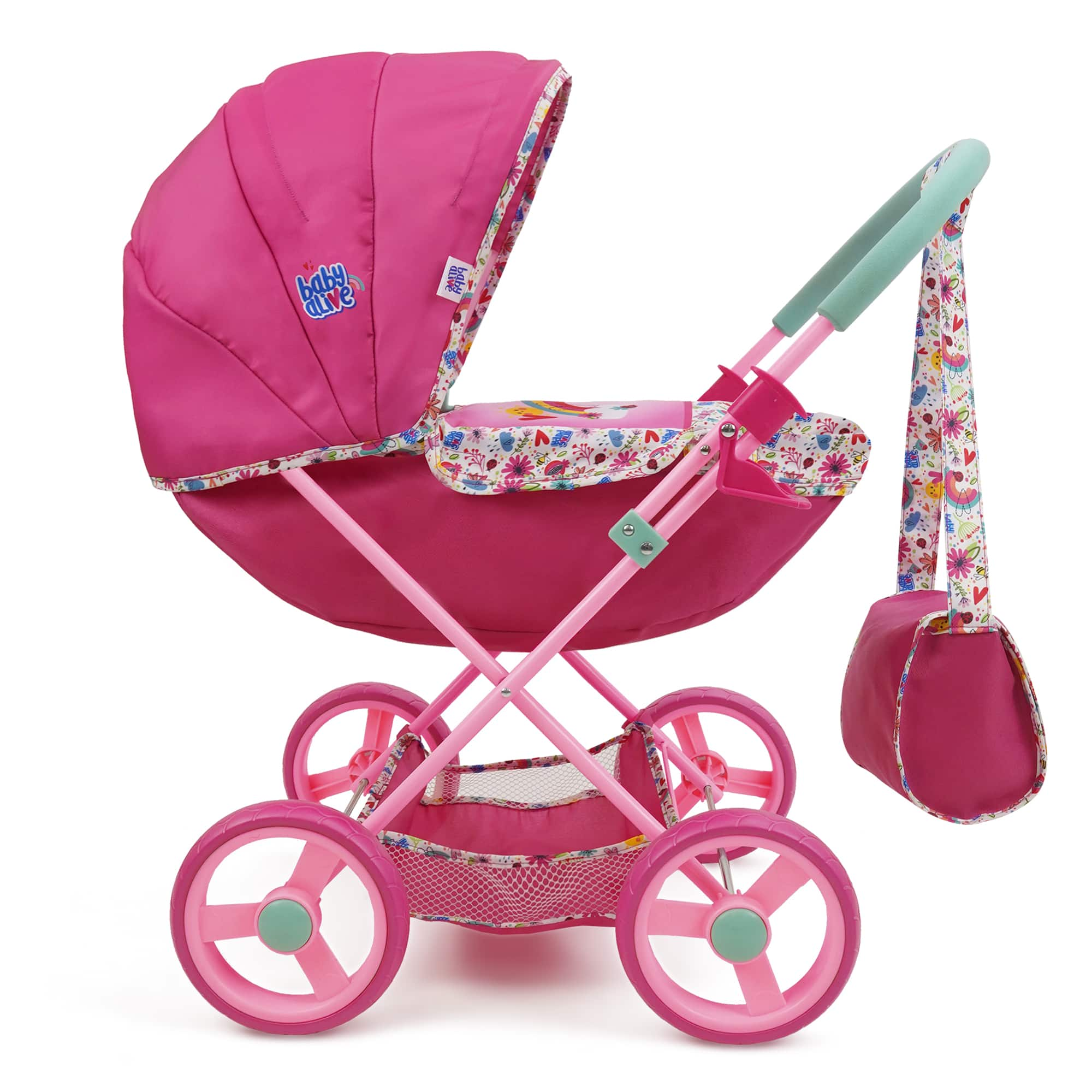 509 Crew Baby Alive Pink and Rainbow Deluxe Classic Doll Pram