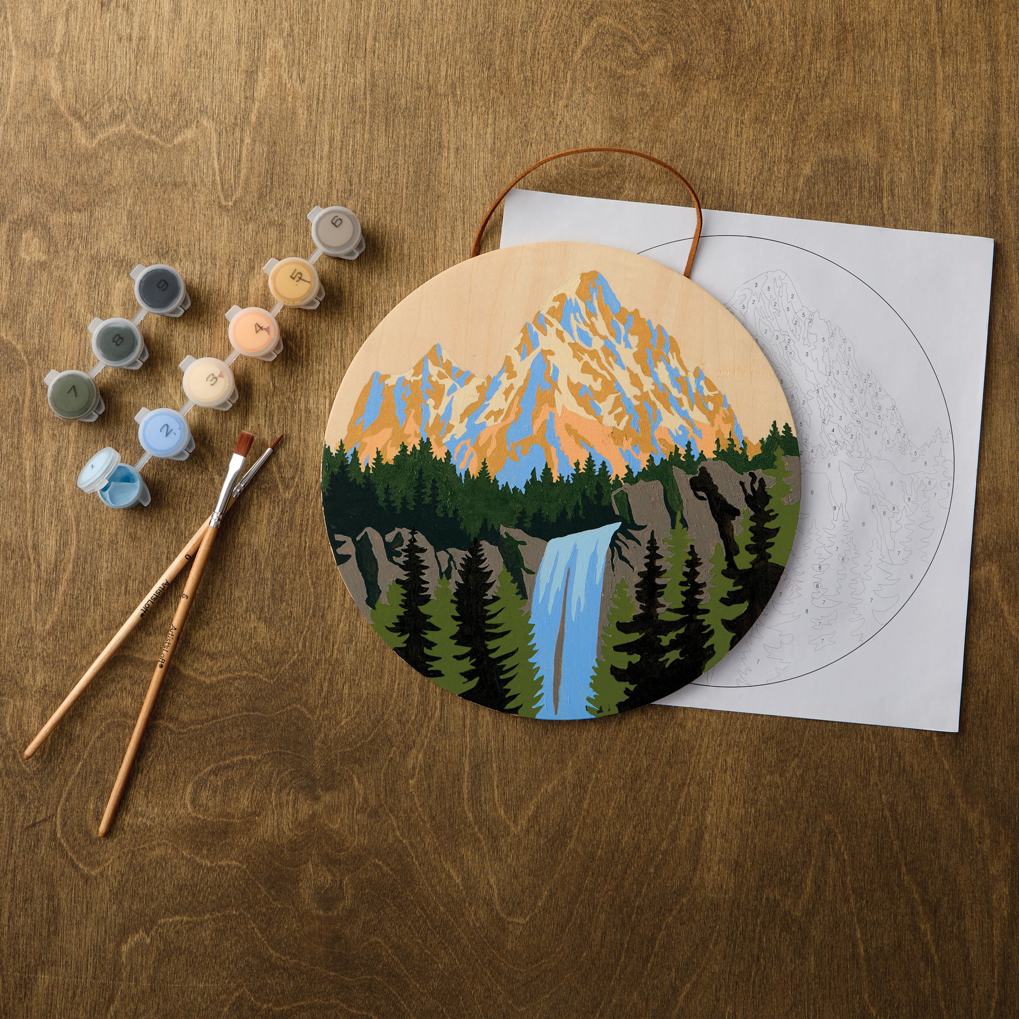Mountain Waterfall Paint-by-Number Round Plywood Surface Kit by Artist's Loft®