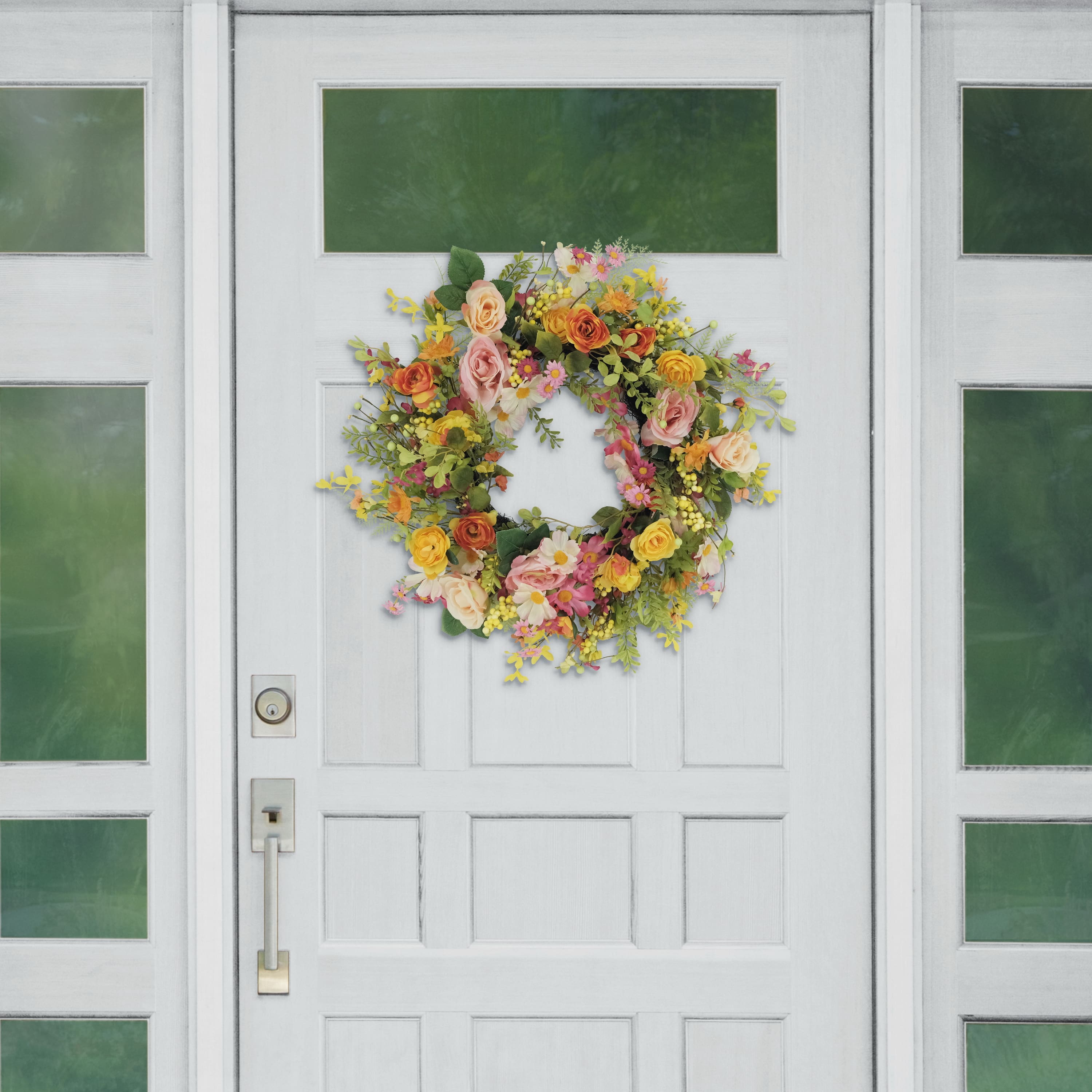 24&#x22; Rose, Dogwood &#x26; Daisy Floral Spring Wreath