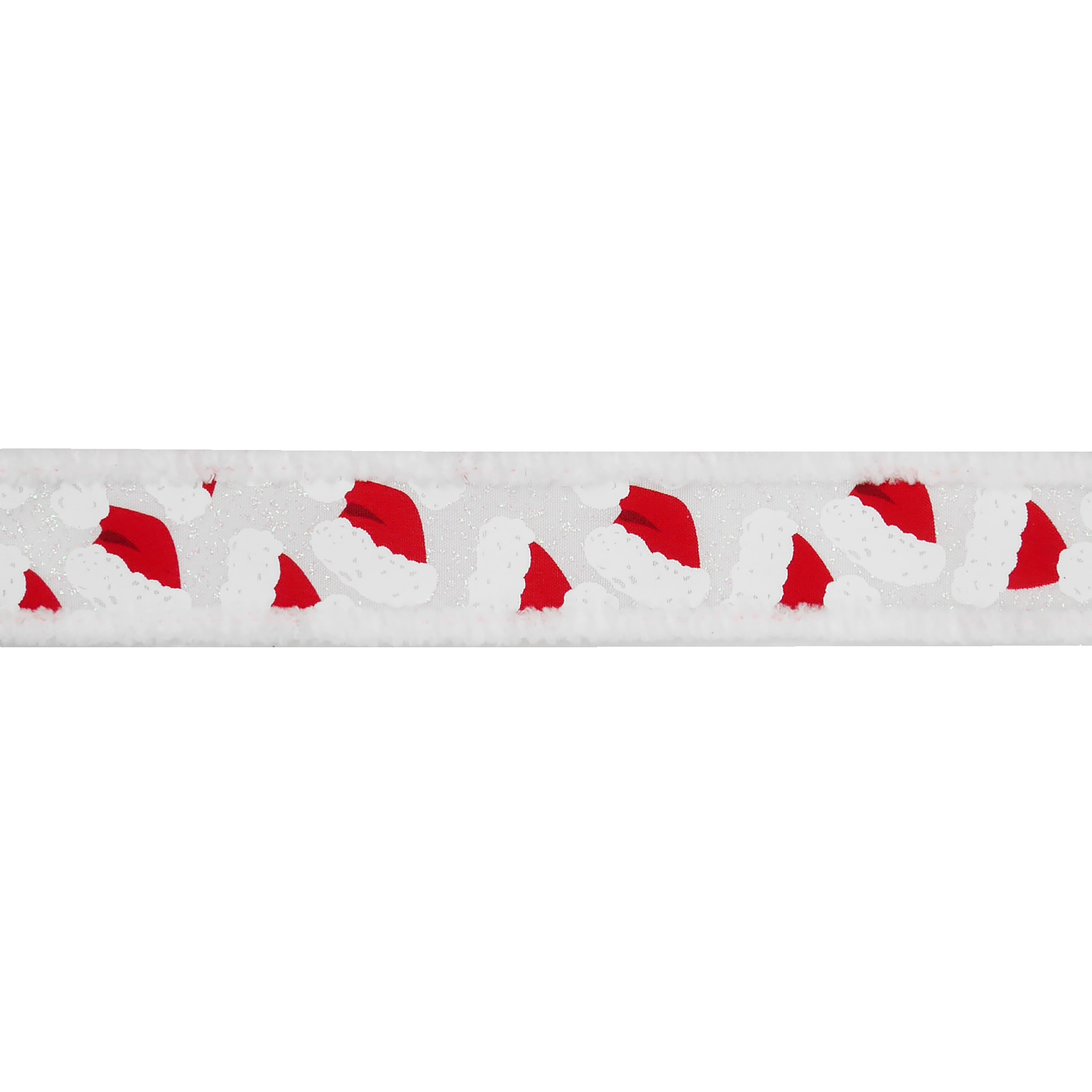 1.5&#x22; x 15ft. Santa Hats with Fur Edges Wired Ribbon by Celebrate It&#xAE;