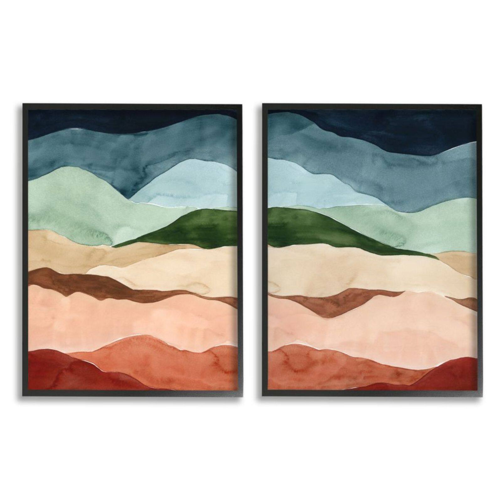 Stupell Industries Abstract Lake Landscape Organic Blue &#x26; Green Design Black Framed Wall Art Set