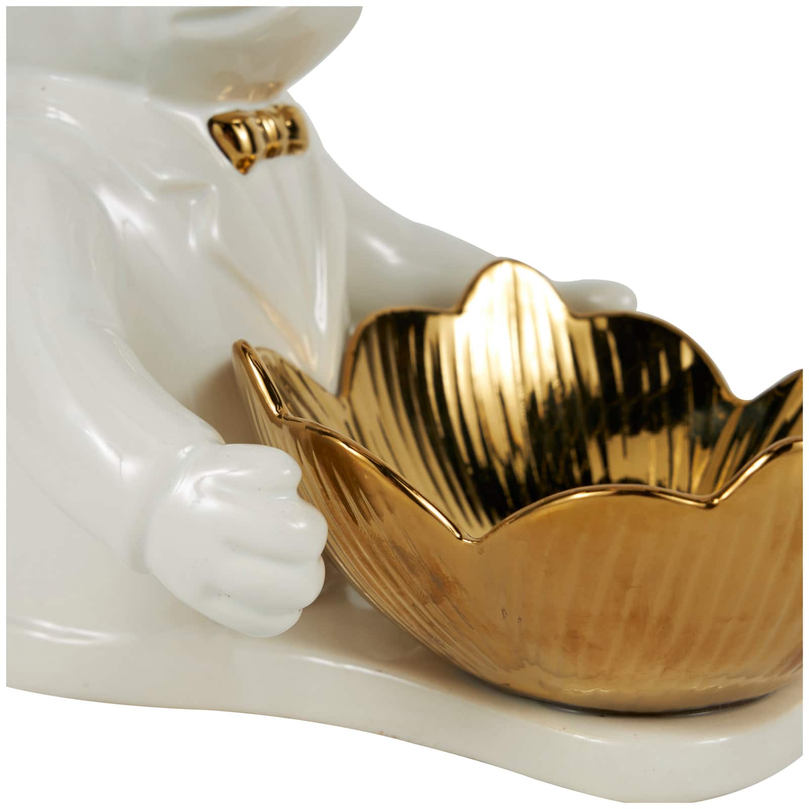 8" White Ceramic Bulldog Sculpture with Gold Accents