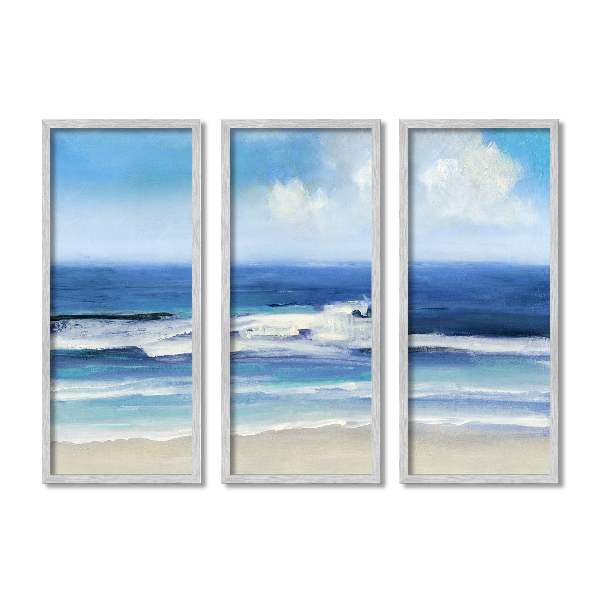 Stupell Industries Blue Beach Coast Triptych Incoming Summer Tide Waves Framed Wall Art