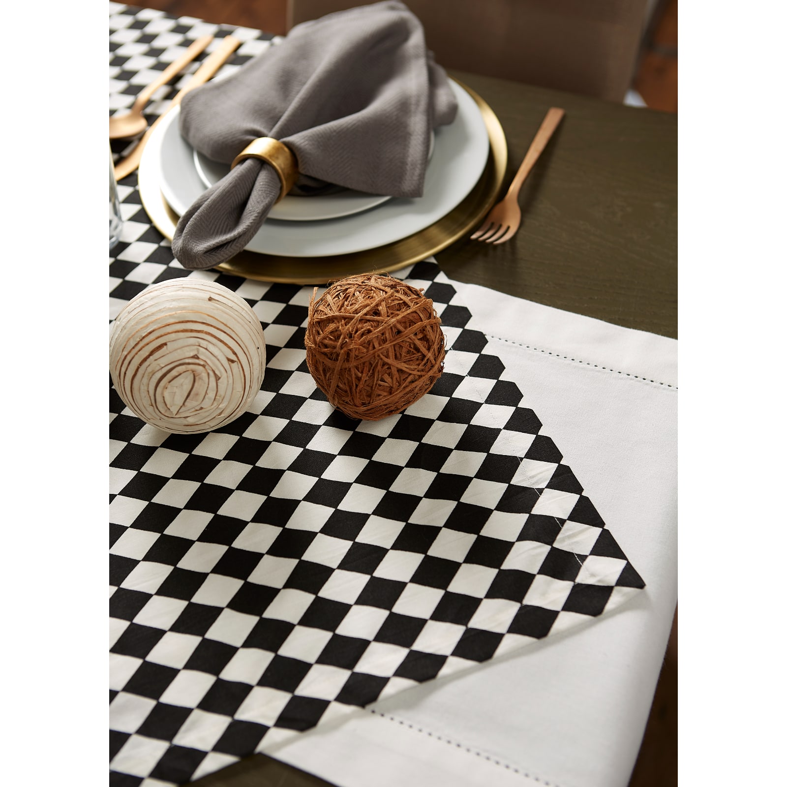 Black and Cream Harlequin Print Table Topper 40" x 40"