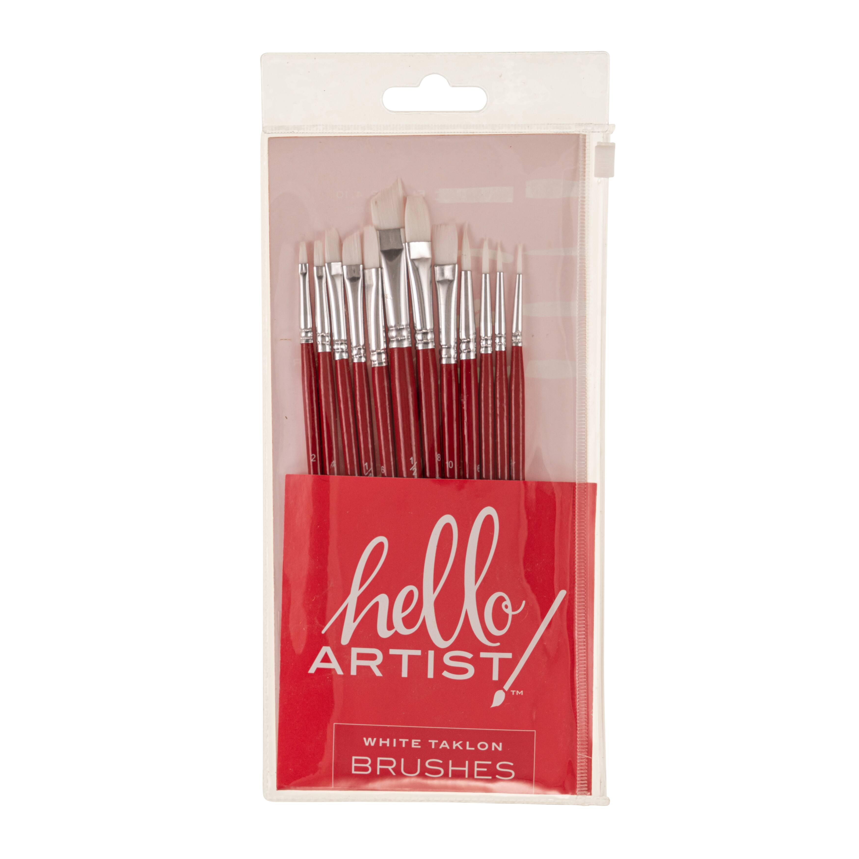 Hello, Artist! Short Handle White Taklon 12 Piece Brush Set