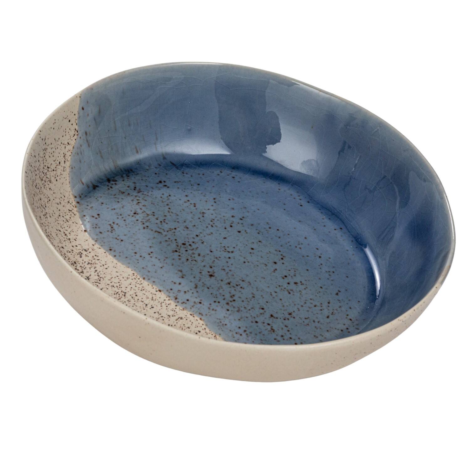 Hello Honey® 8.25" Blue & Cream Crackle Glaze Stoneware Serving Bowl