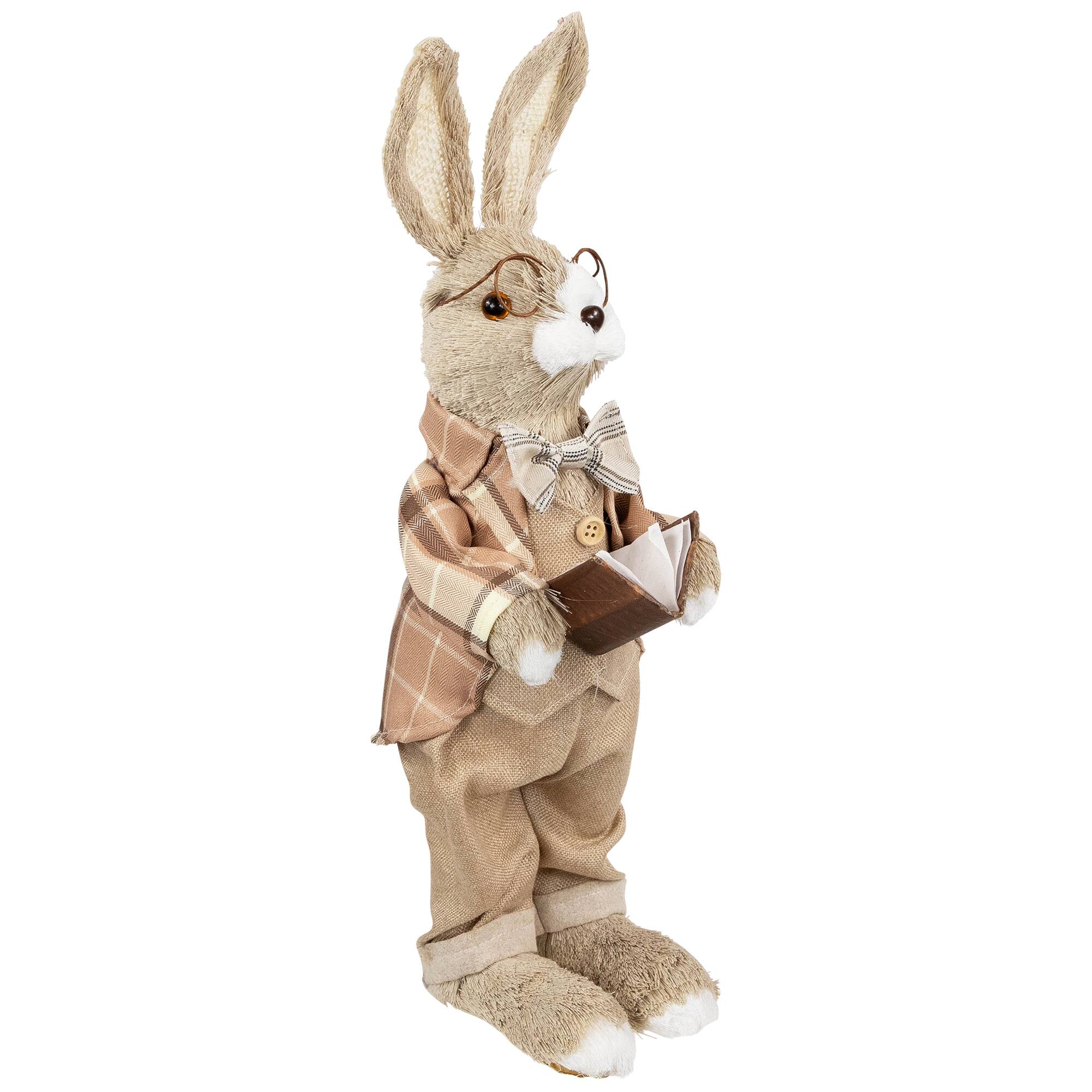 16.25&#x22; Beige Rustic Boy Rabbit Easter Figure with Book