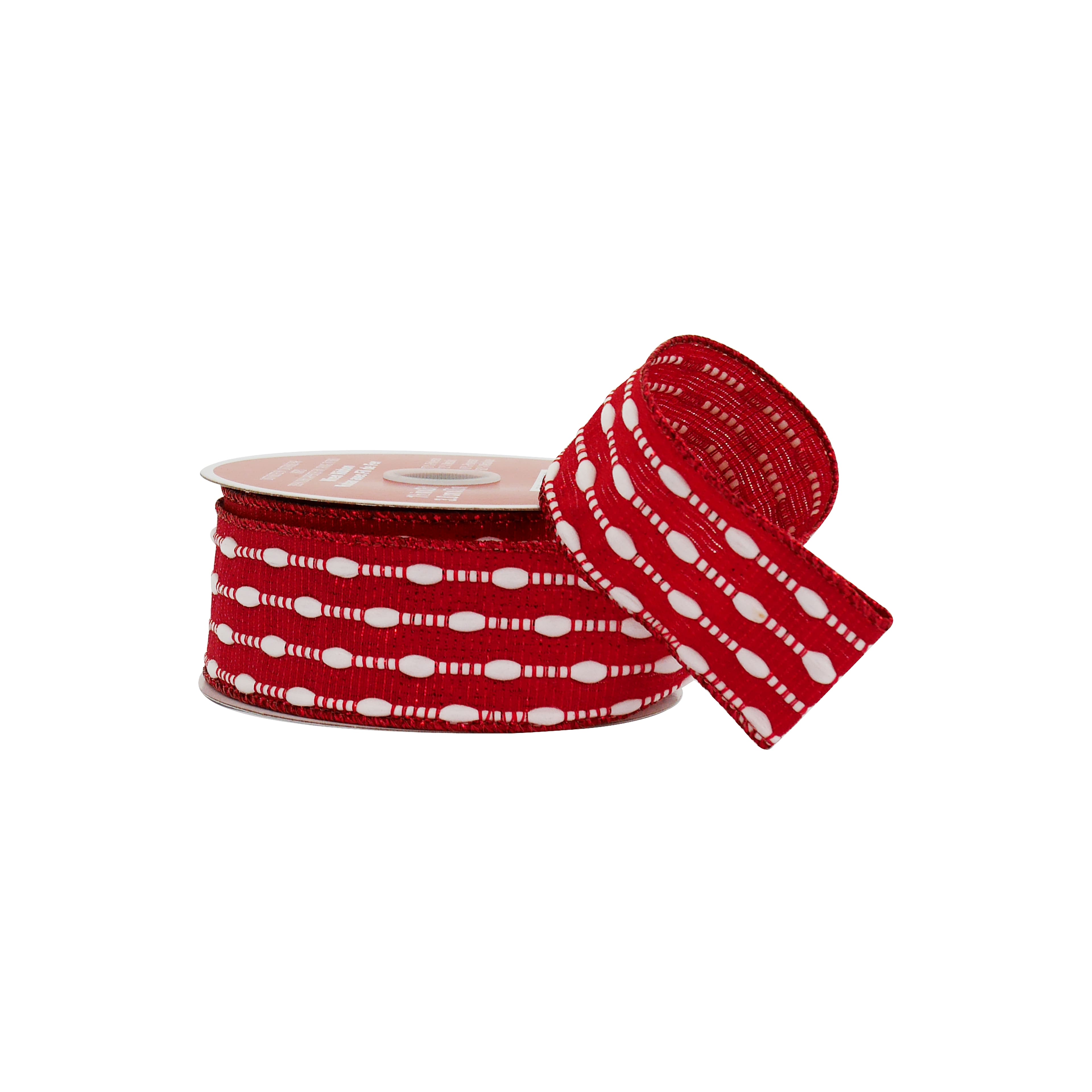 1.5&#x22; x 25ft. Red &#x26; White Stitch Wired Ribbon by Celebrate It&#xAE;
