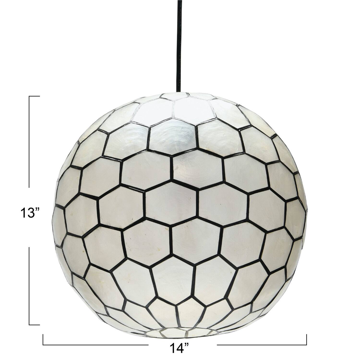 14&#x22; White Capiz Seashell &#x26; Black Honeycomb Globe Pendant Ceiling Light