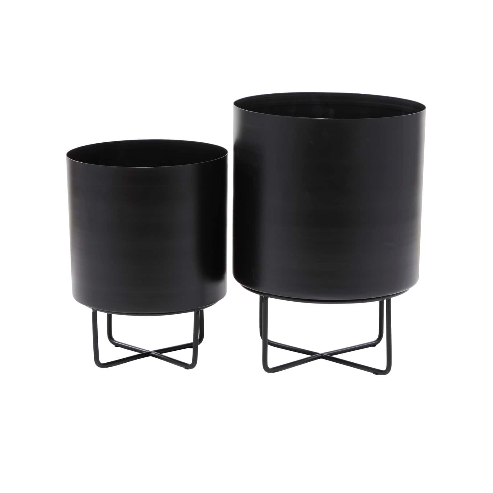 Black Modern Planter, Set of 2" 16", 13"