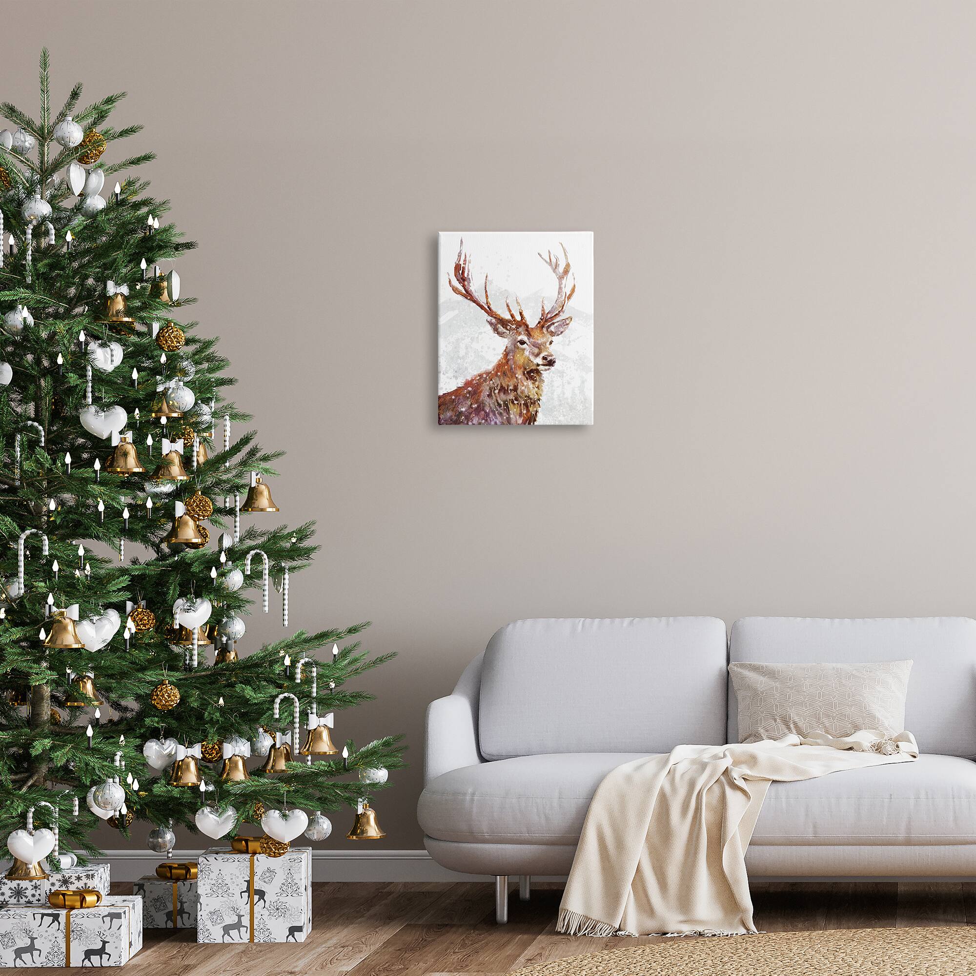 Stupell Industries Winter Deer Mountain Snowfall Canvas Wall Art