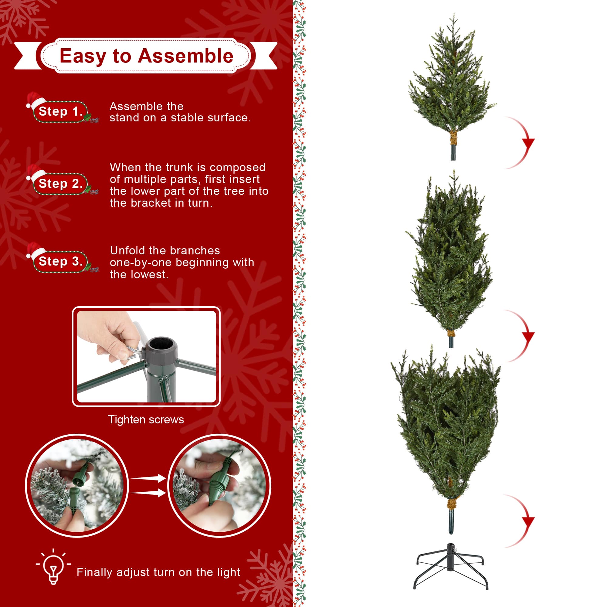 Glitzhome&#xAE; 7.5ft Pre-Lit Green Upward Slim Fir Artificial Christmas Tree, Multicolor LED Lights